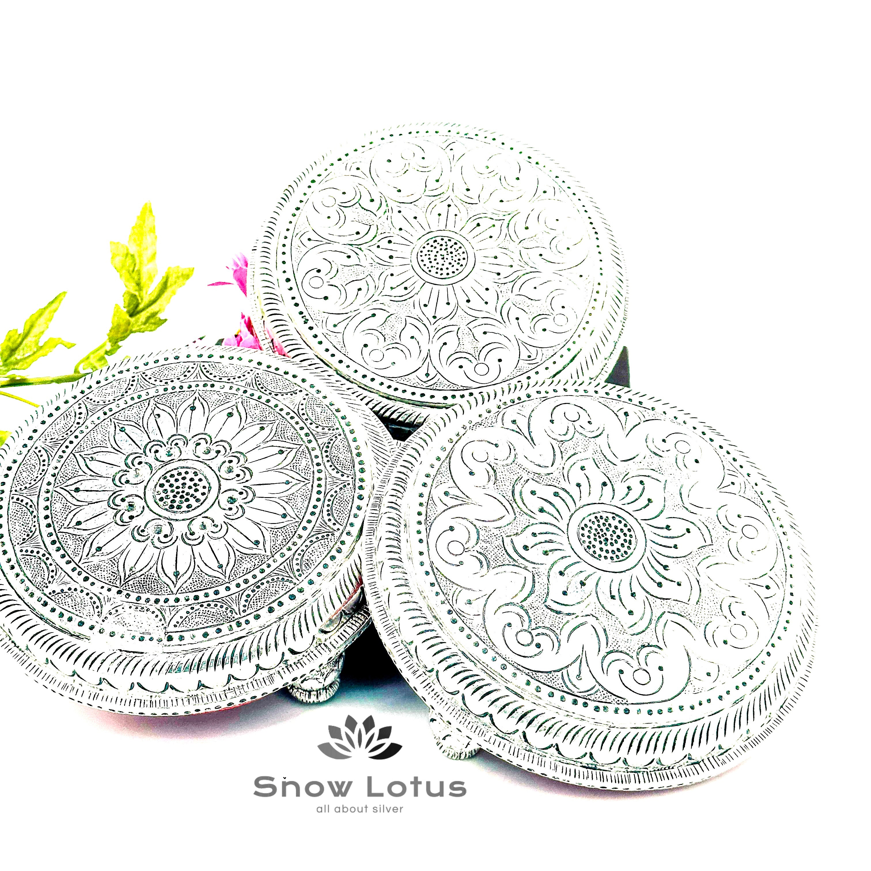 999 Silver Peetam Round(Teak wood)