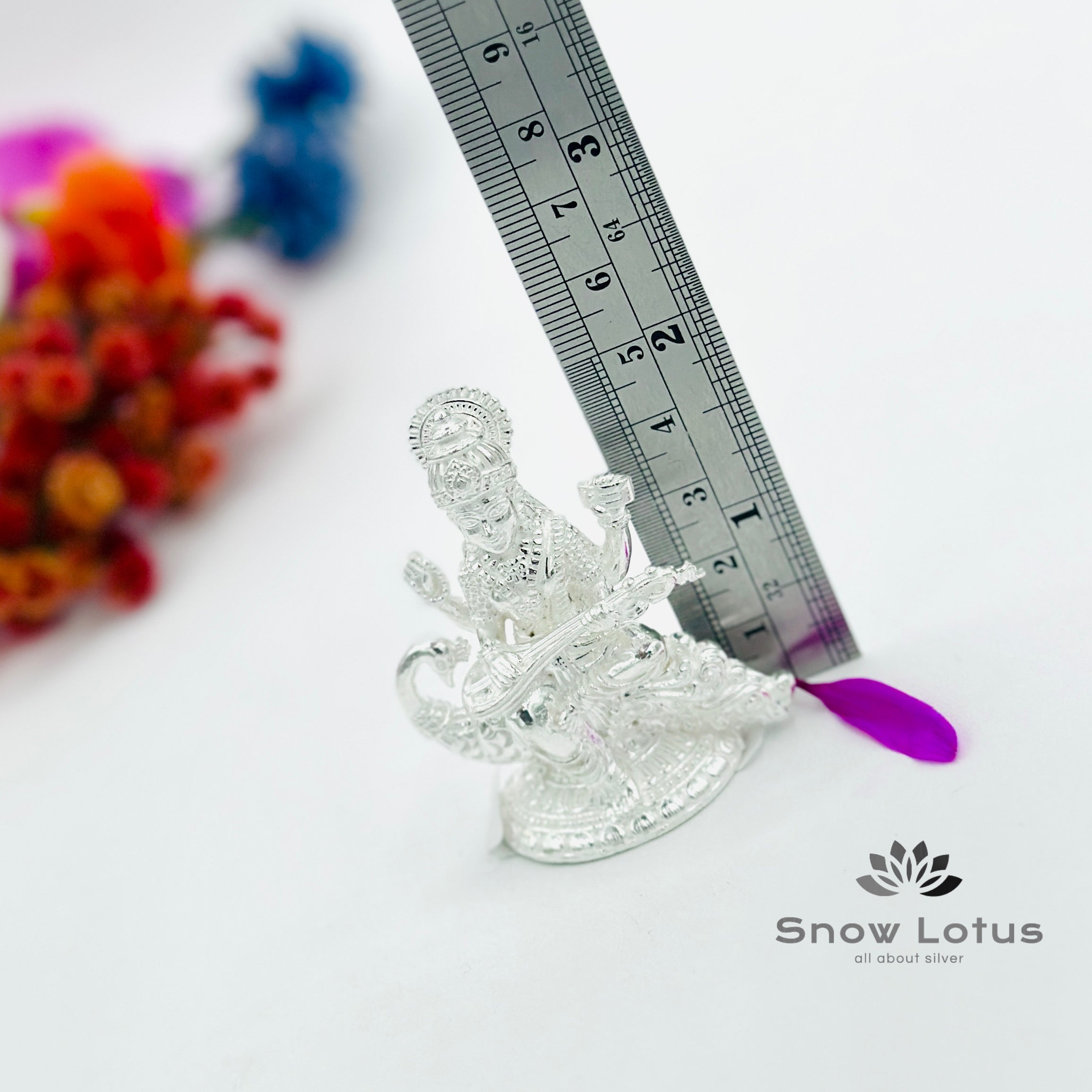 Saraswathi Devi Peacock Silver Solid 3D