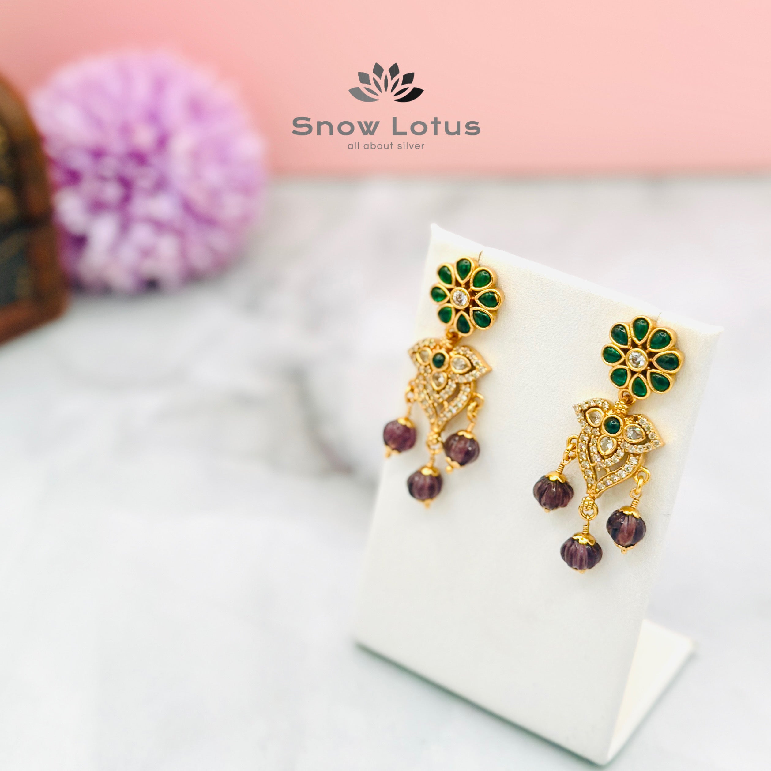 Green floral chandbali