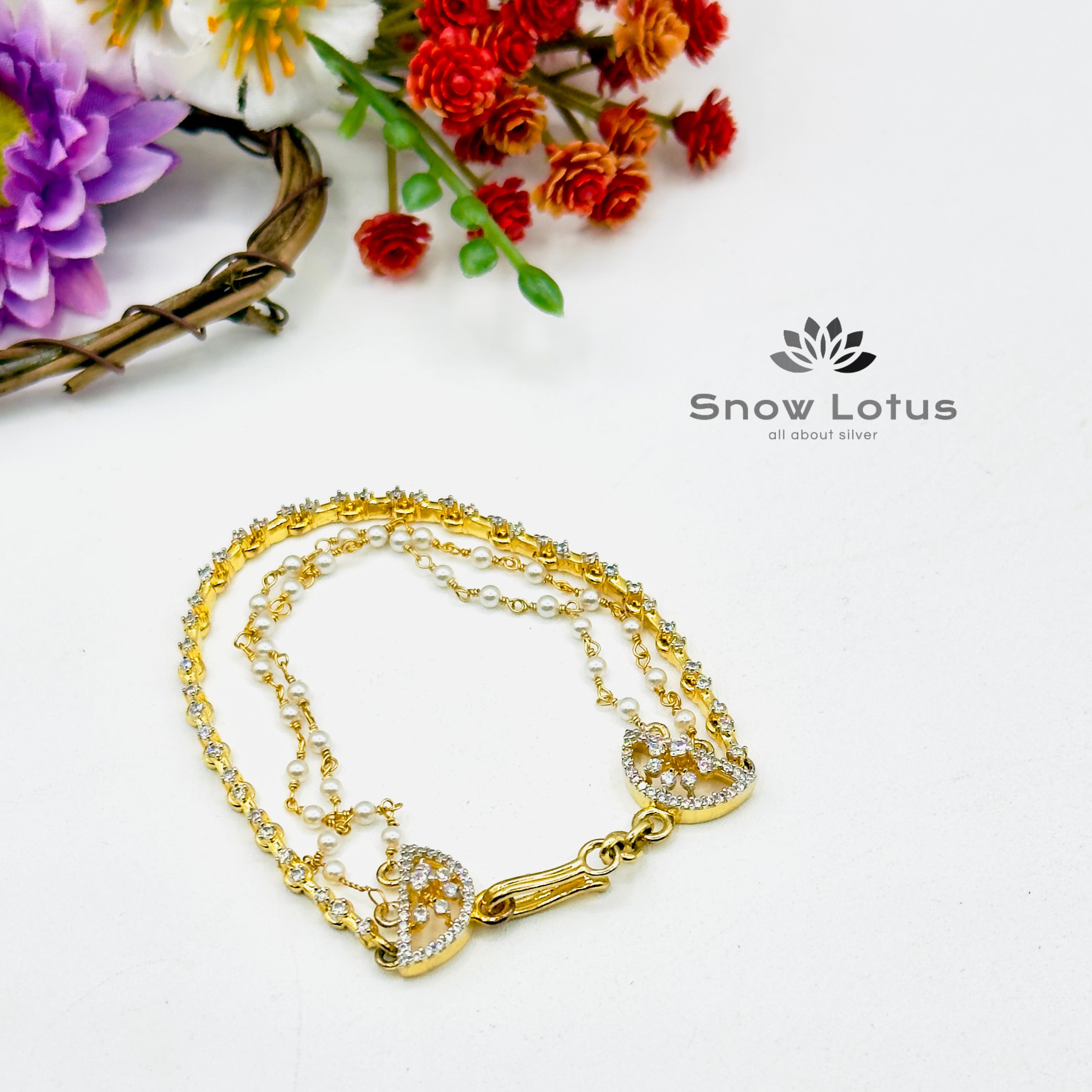 Triple Layer CZ With Pearled Maati