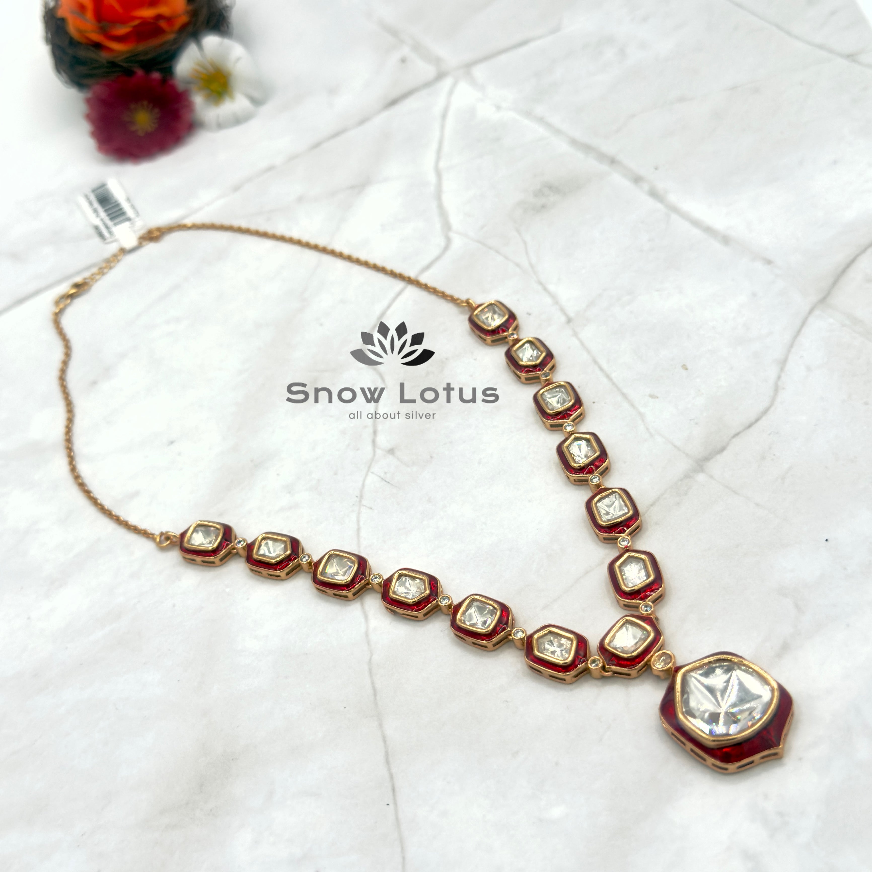 Gorgeous Polki Neckpiece with Earrings Red