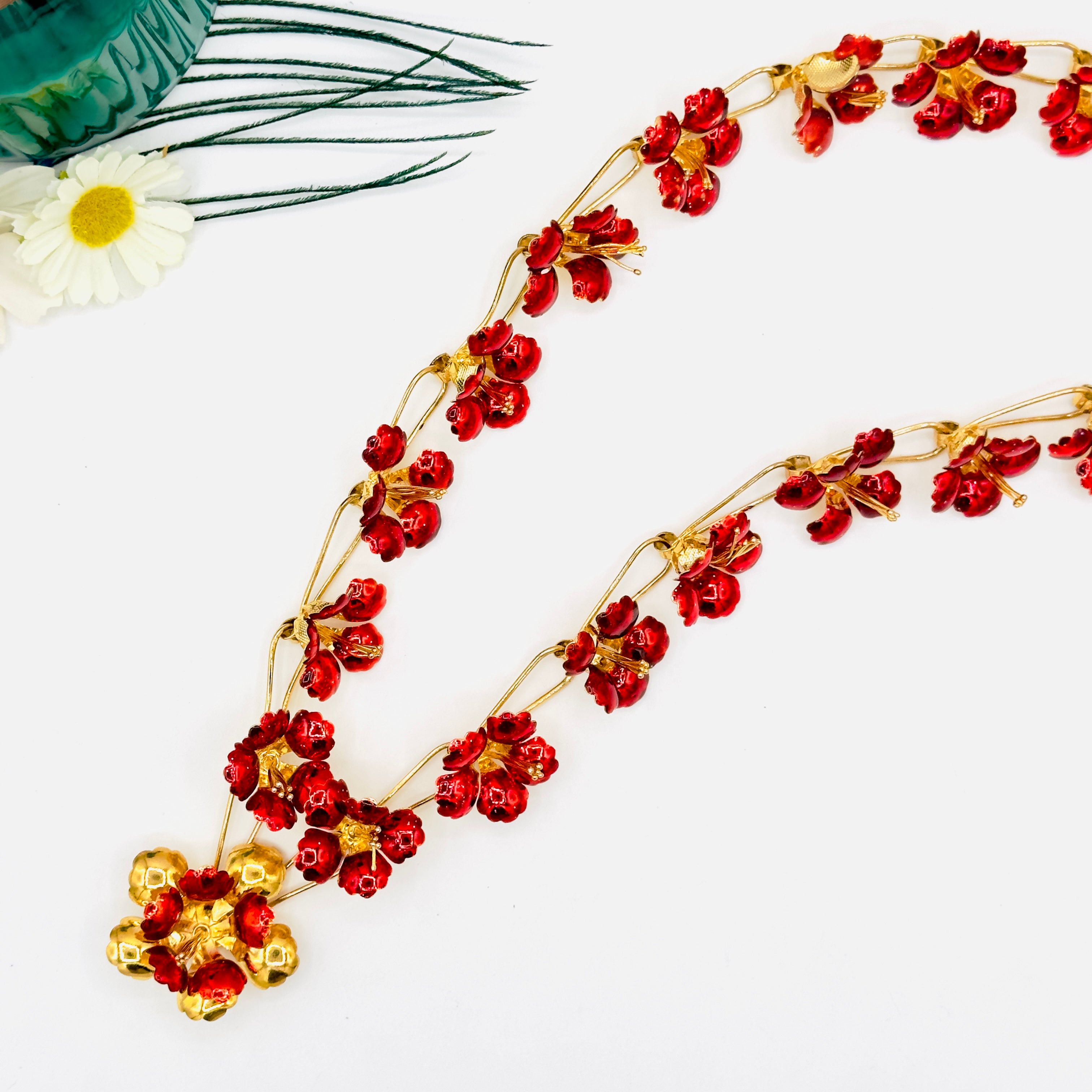 Red enamel Hibiscus gold polish Haaram