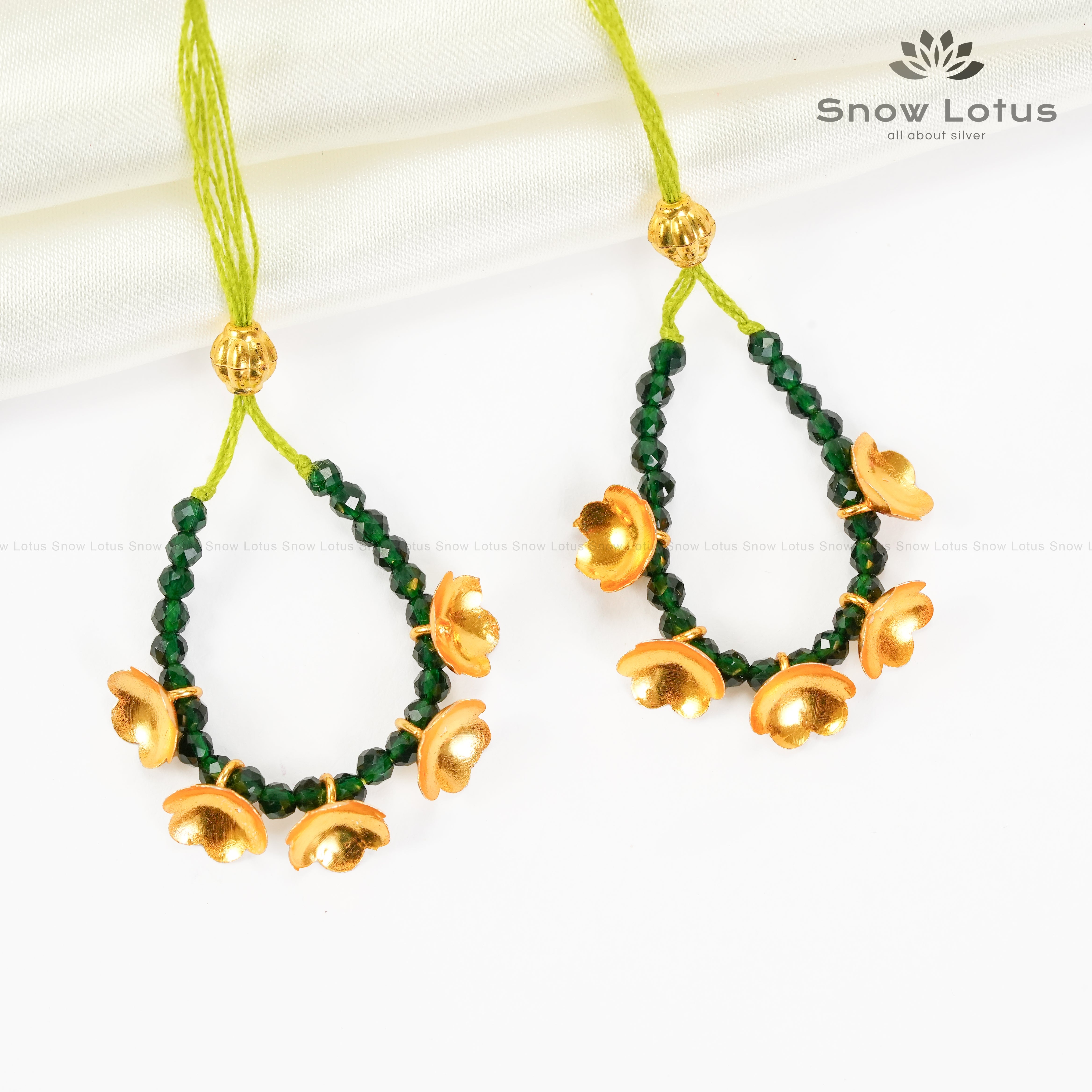 2 gms Gold Flowers Mini Haaram Dark Green