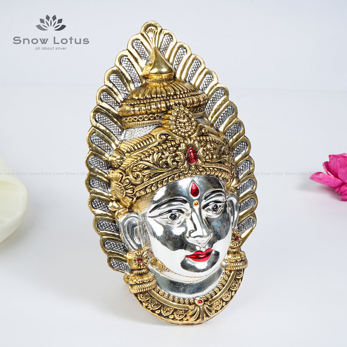 Antique Gold Plated Silver Ammavari Face with Highlights