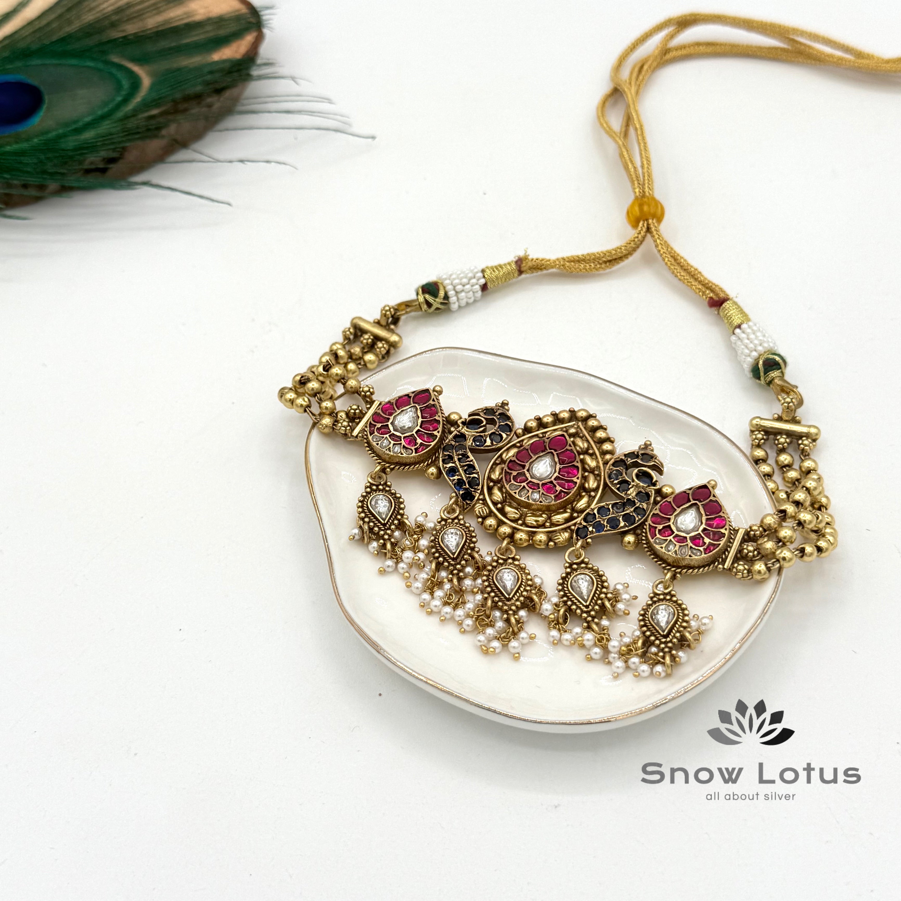 Nakshi Kundan Red & Blue Choker