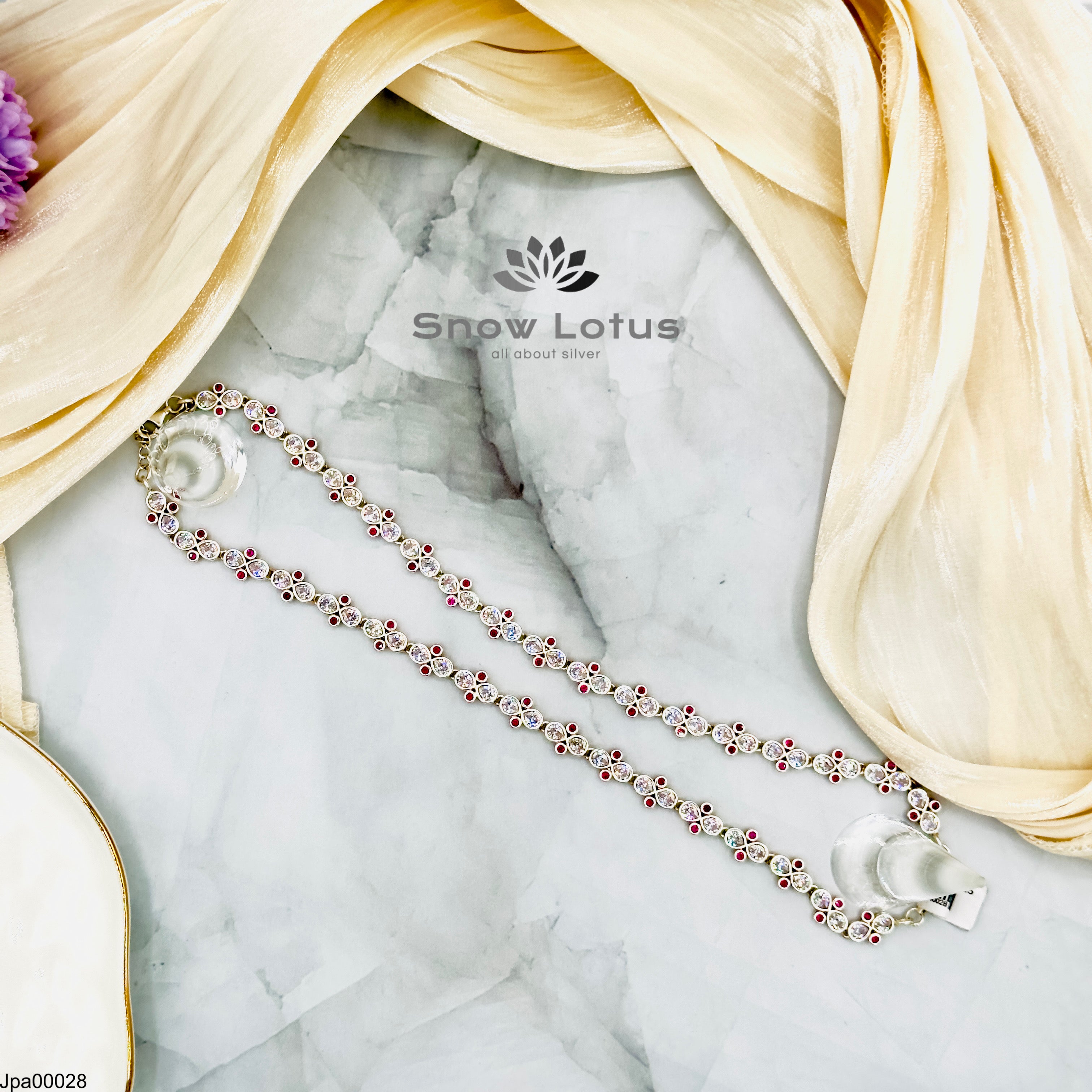 Silver Payals White drops and Pink stones