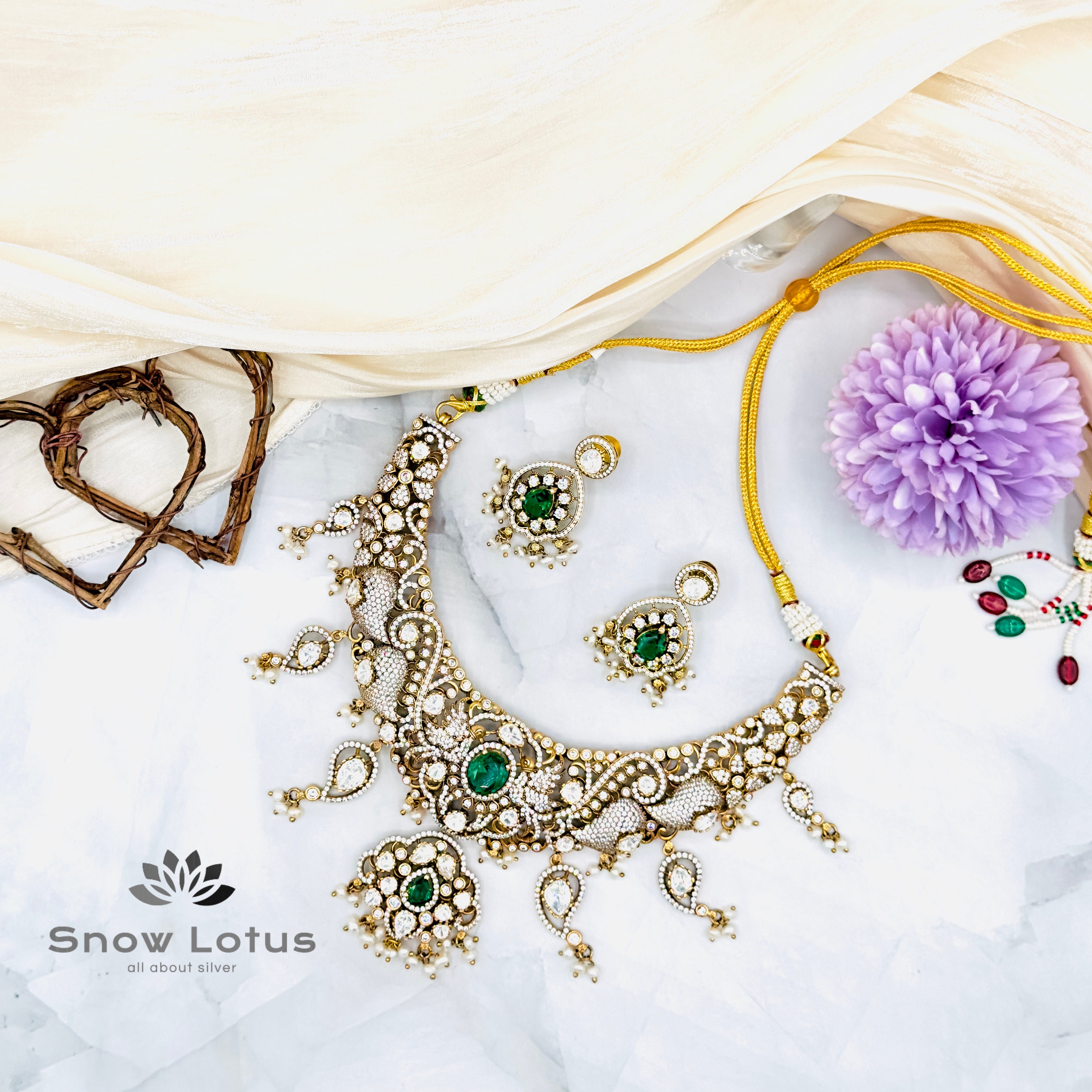 Moissanite Mango Peacock neckpeice with earrings