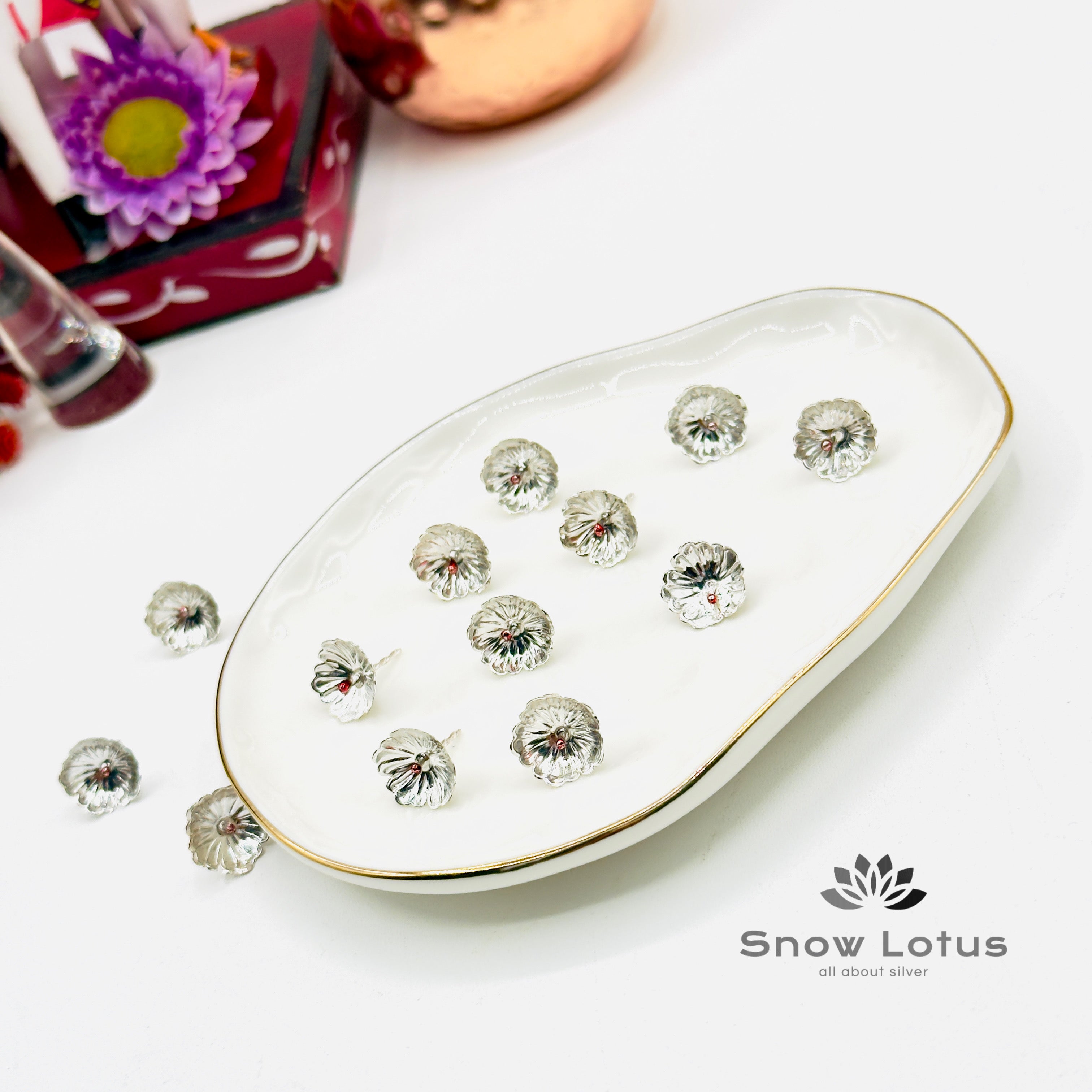 108 Silver Flowers Chekkudu finish with red bud