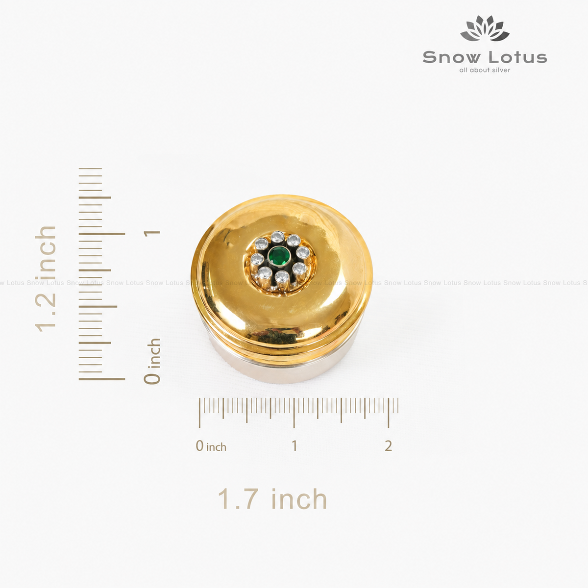 Gold Plated Green Stone Kumkum Box