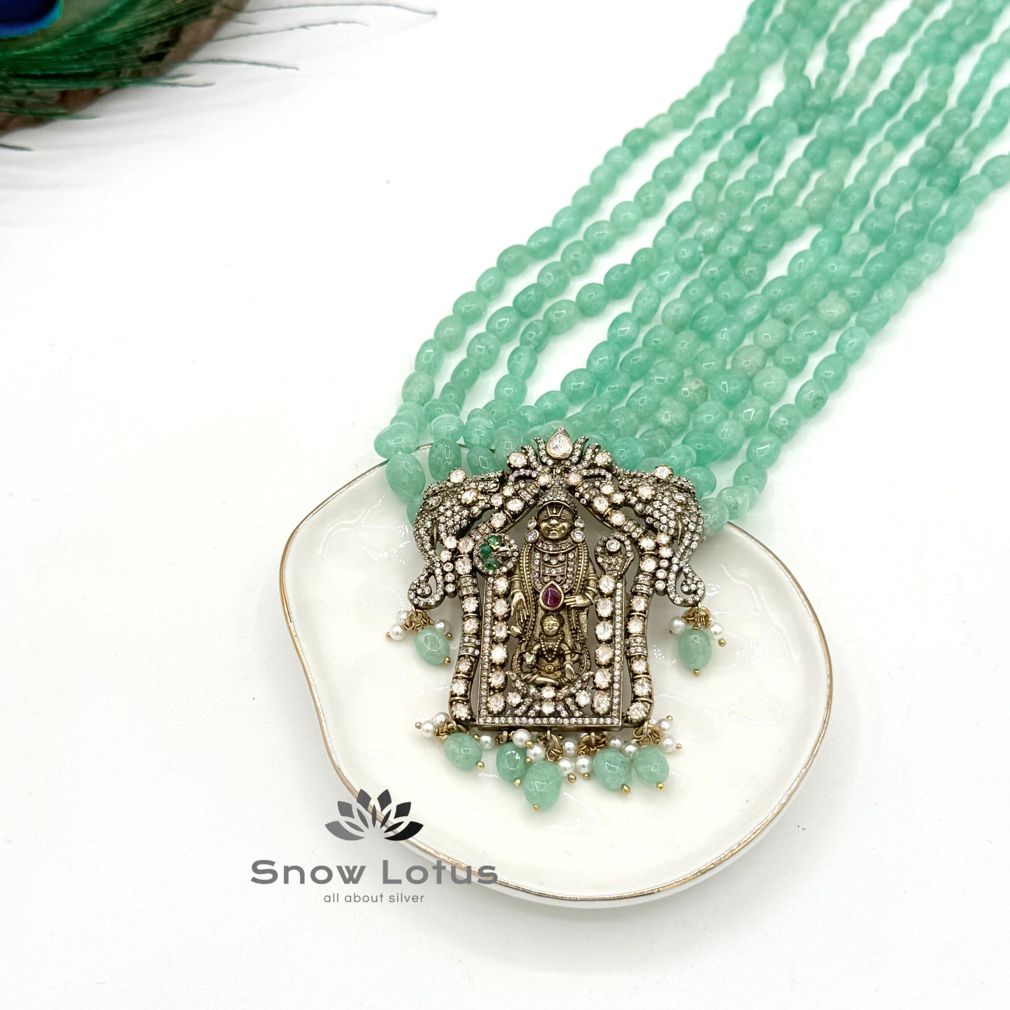 Green Beaded BalaJi with Moissanites