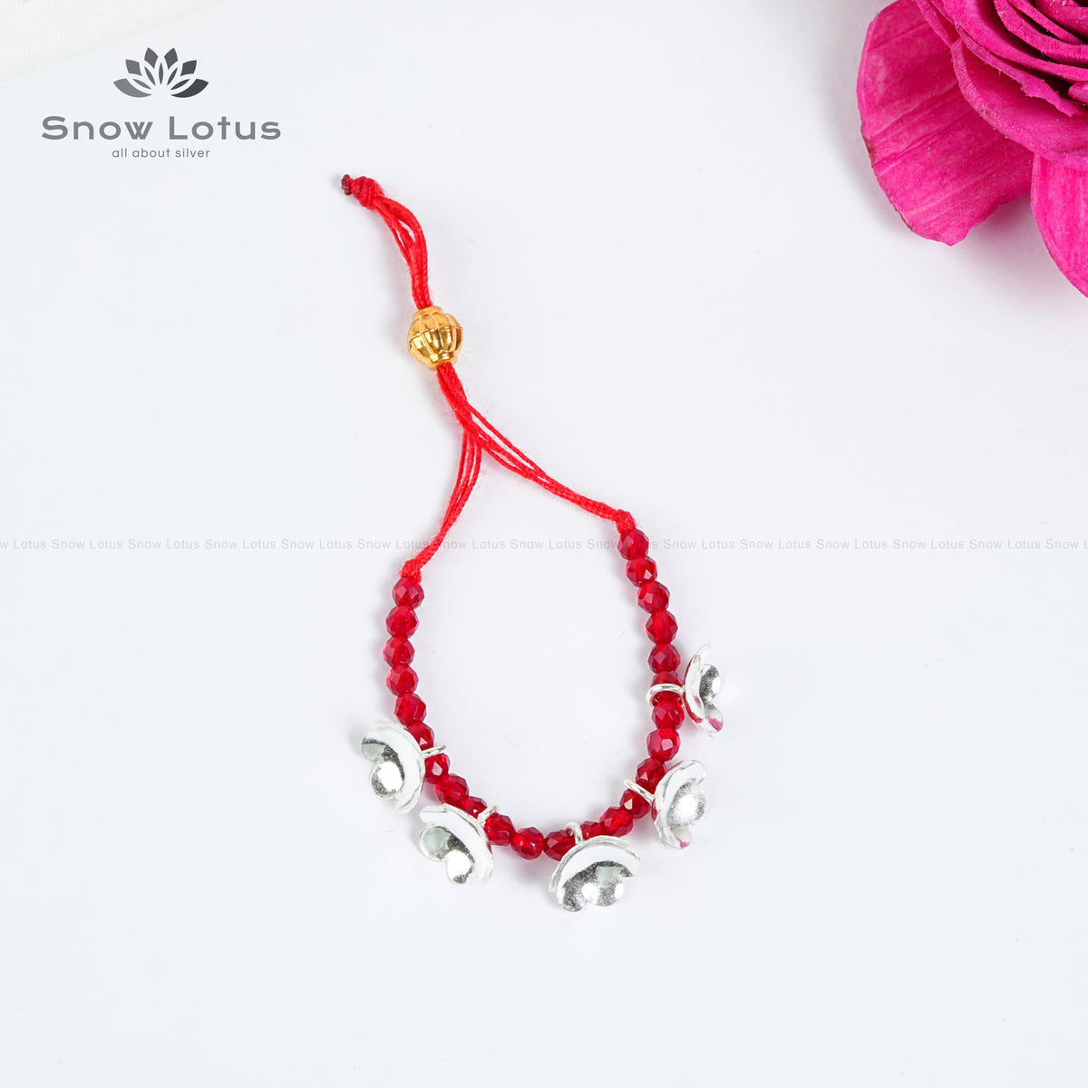 Silver Flowers Mini Haarams Red