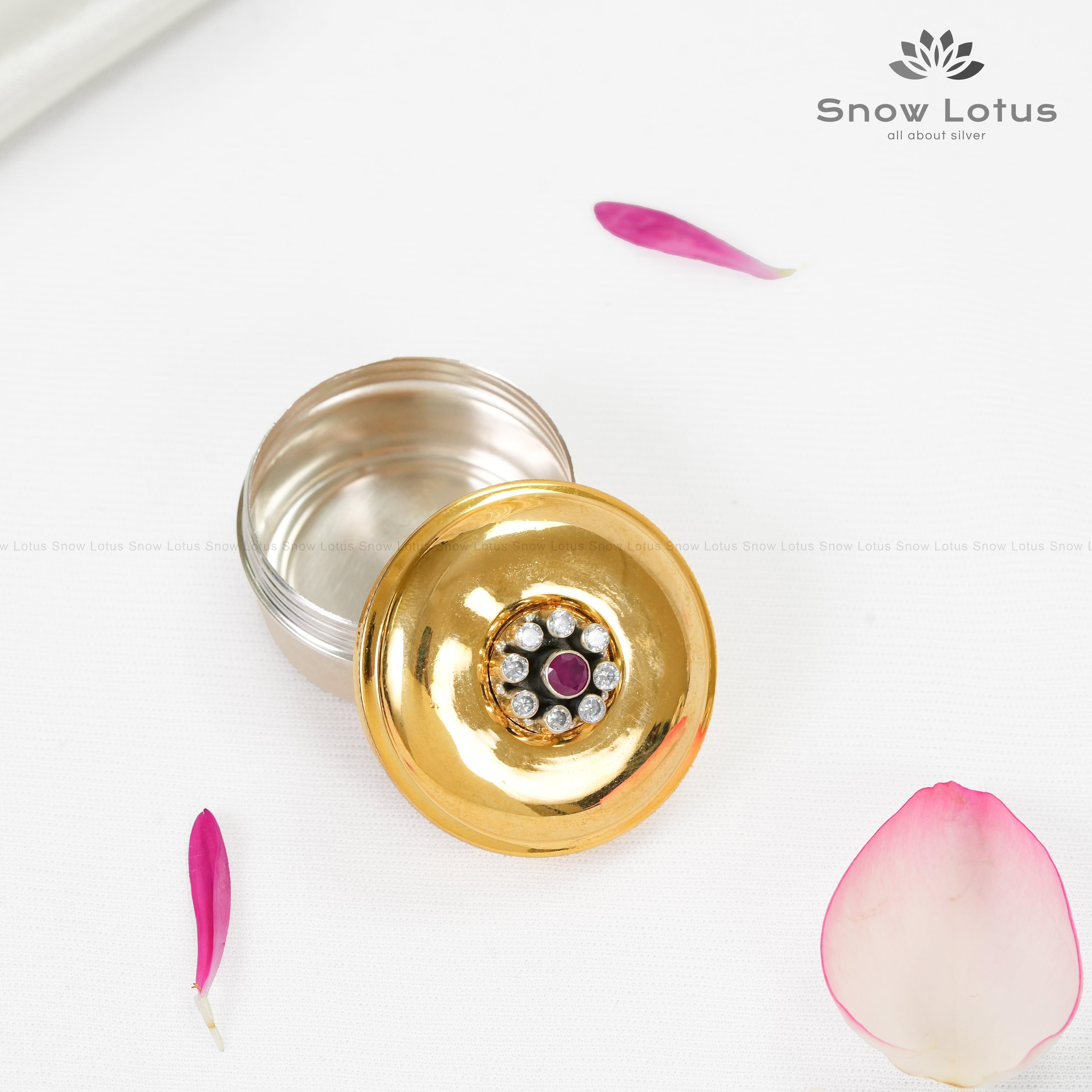Gold Plated Red Stone Kumkum Box