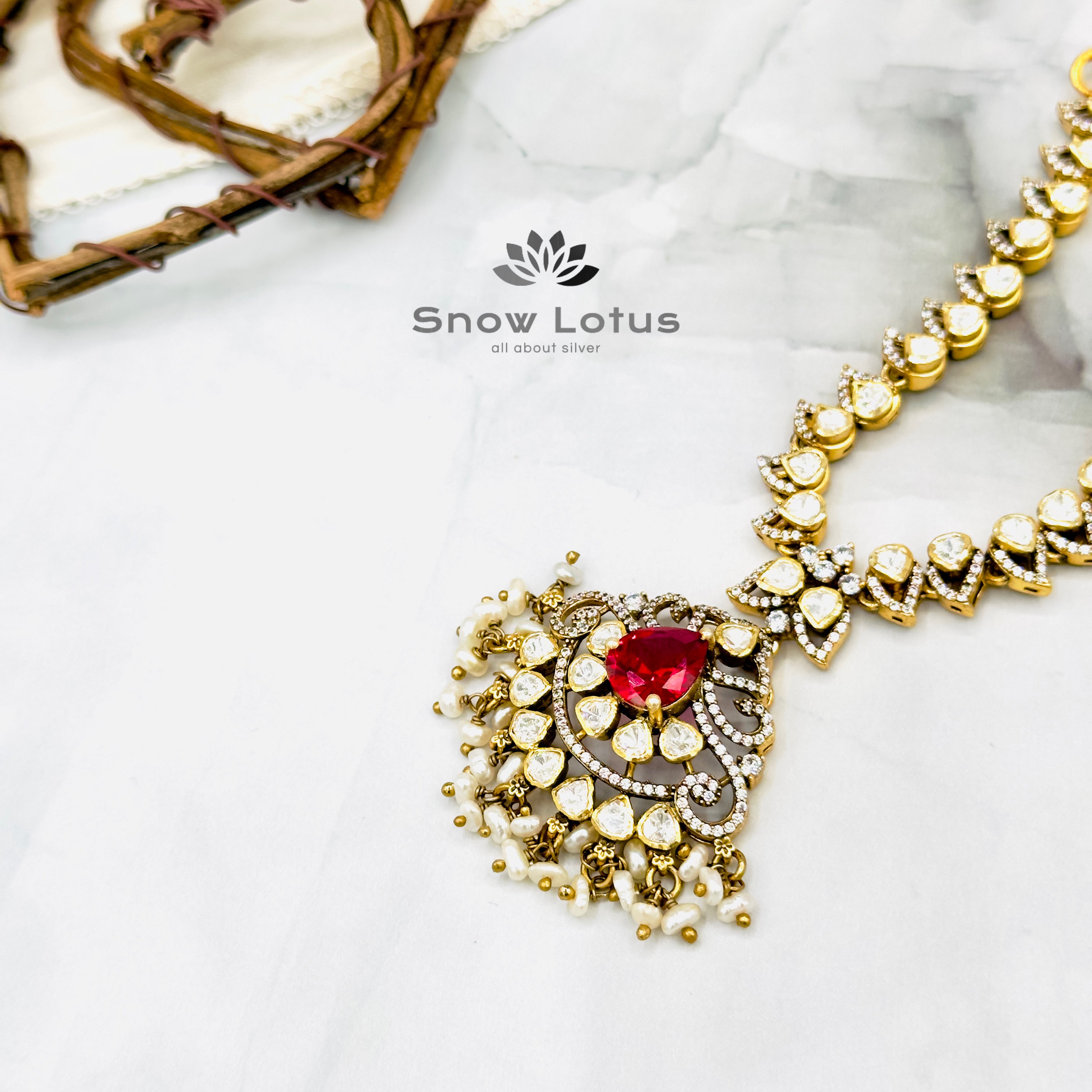 Classy Ruby Moissanite Neckpeice with earrings