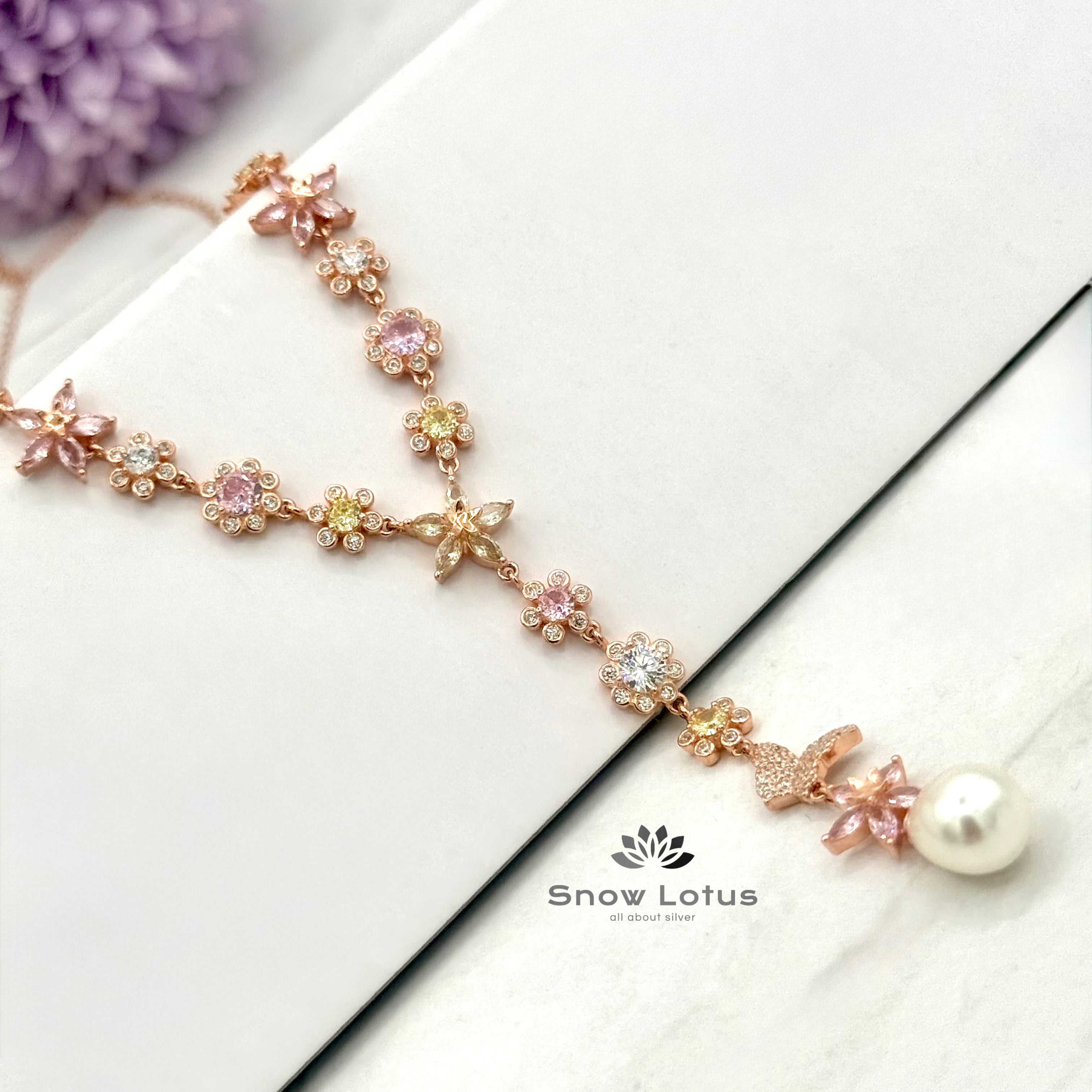 Gorgeous Floral with Butterfly Rosegold Short Neckpiece