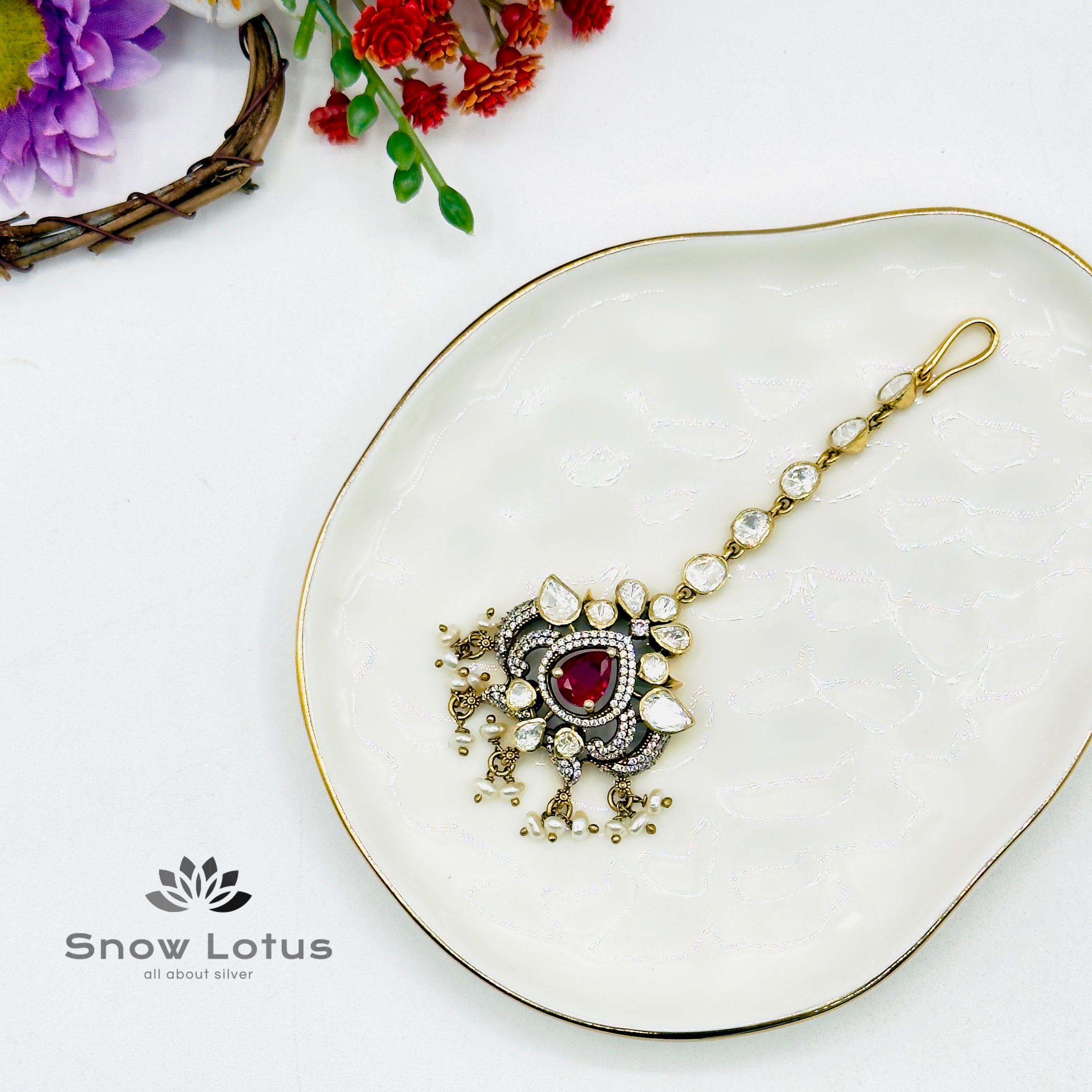 Pink Mossanite Maang Tika