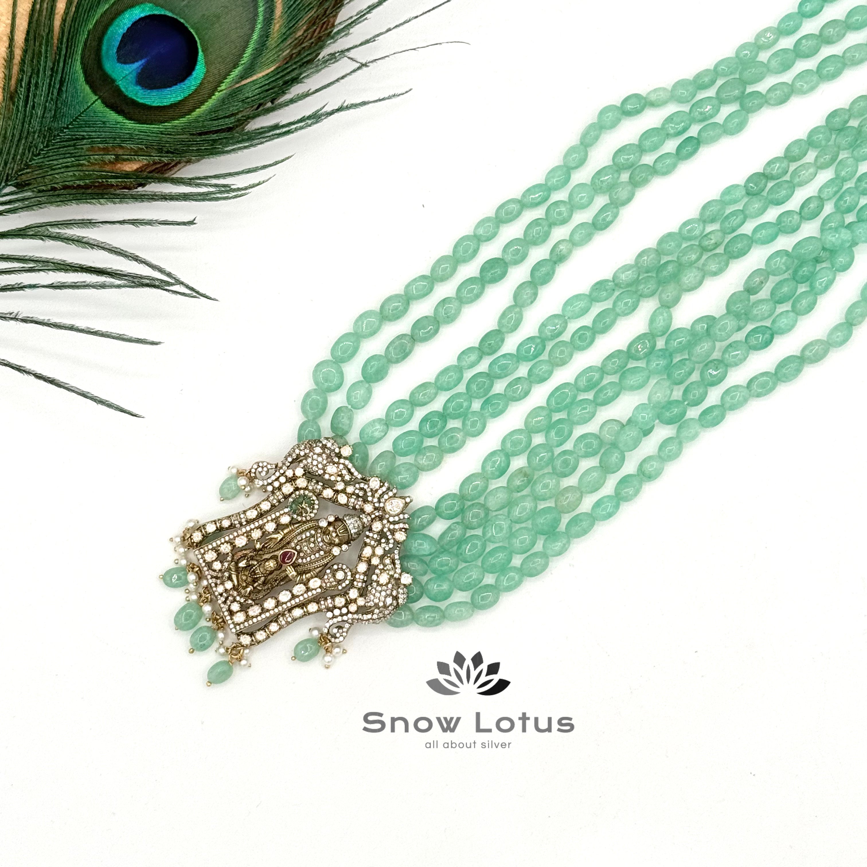 Green Beaded BalaJi with Moissanites