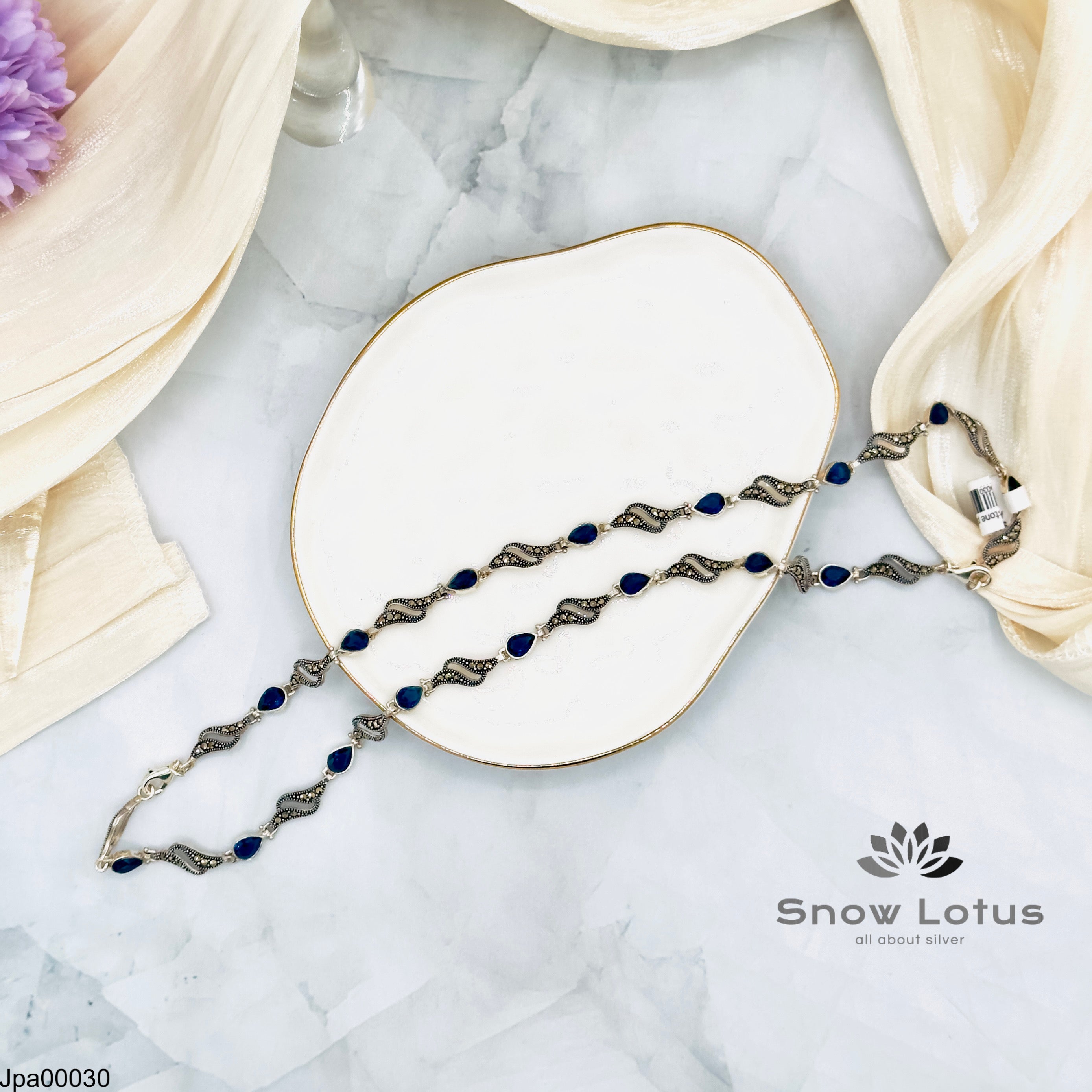 Antic Marcasite Blue drop stone payals