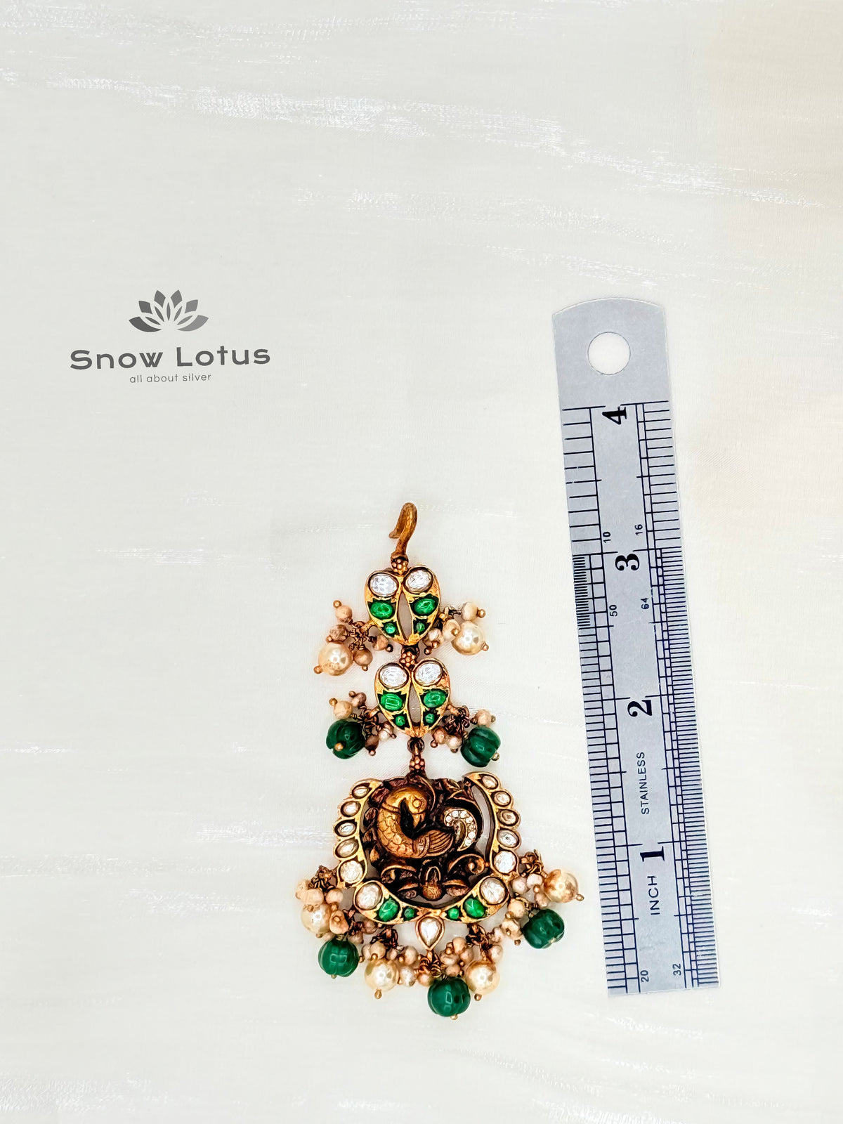 Gracious Green Peacock Maang Tikka