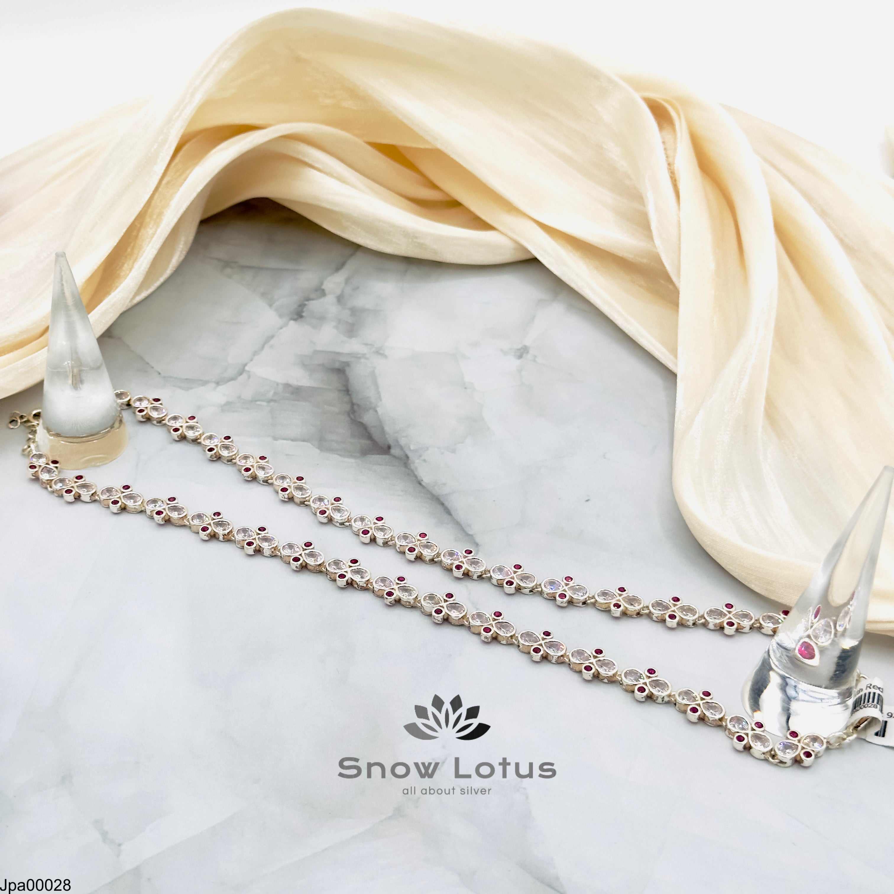 Silver Payals White drops and Pink stones