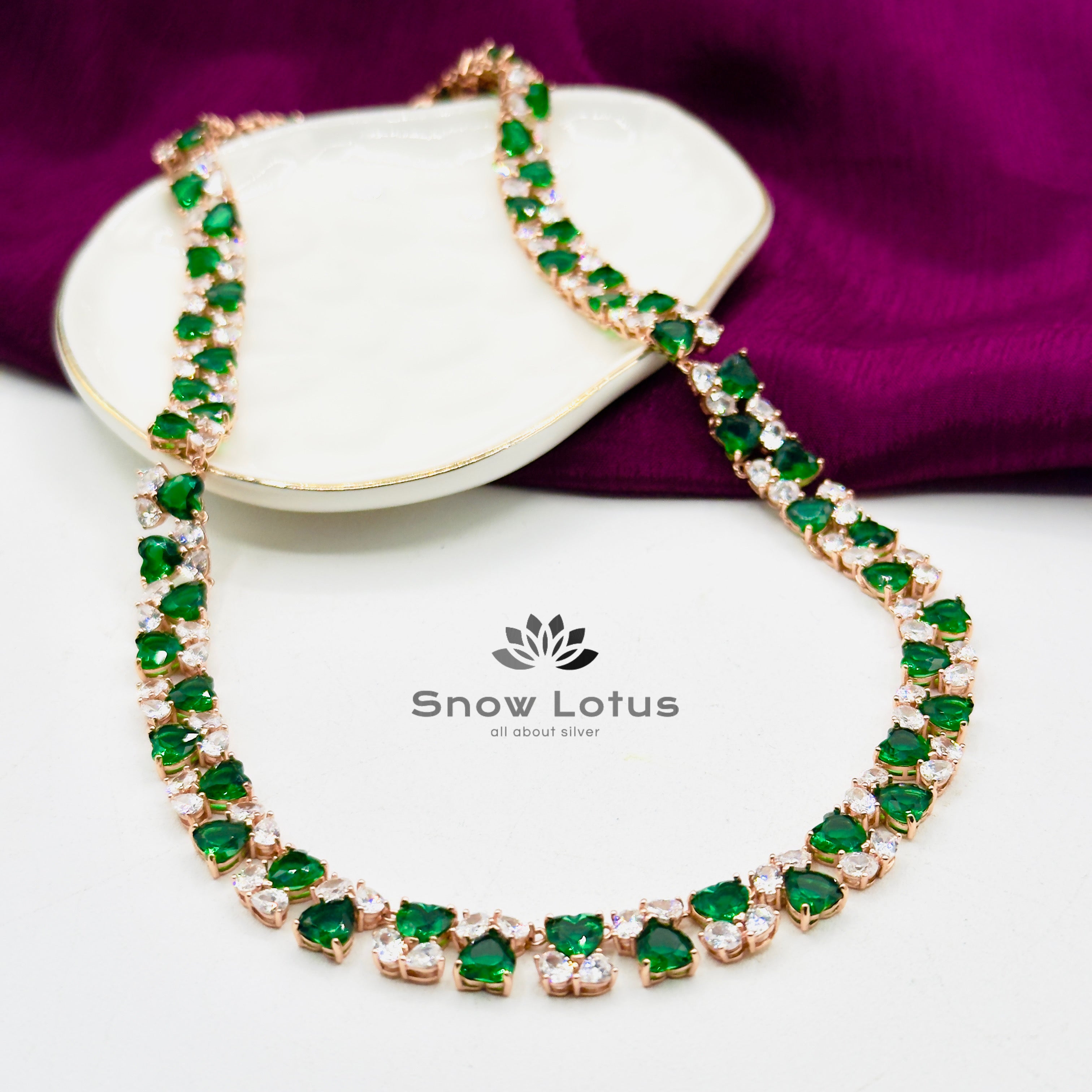 Green Heart Neckpiece With Earrings