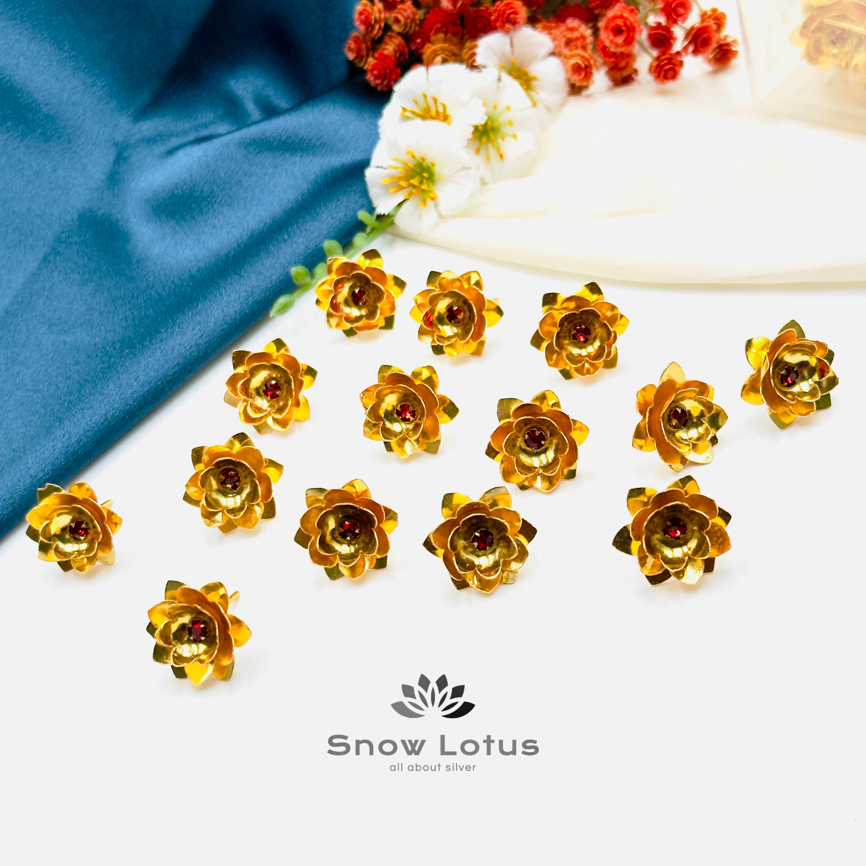 108 Gold Polish Petal Jasmine with Red Stone