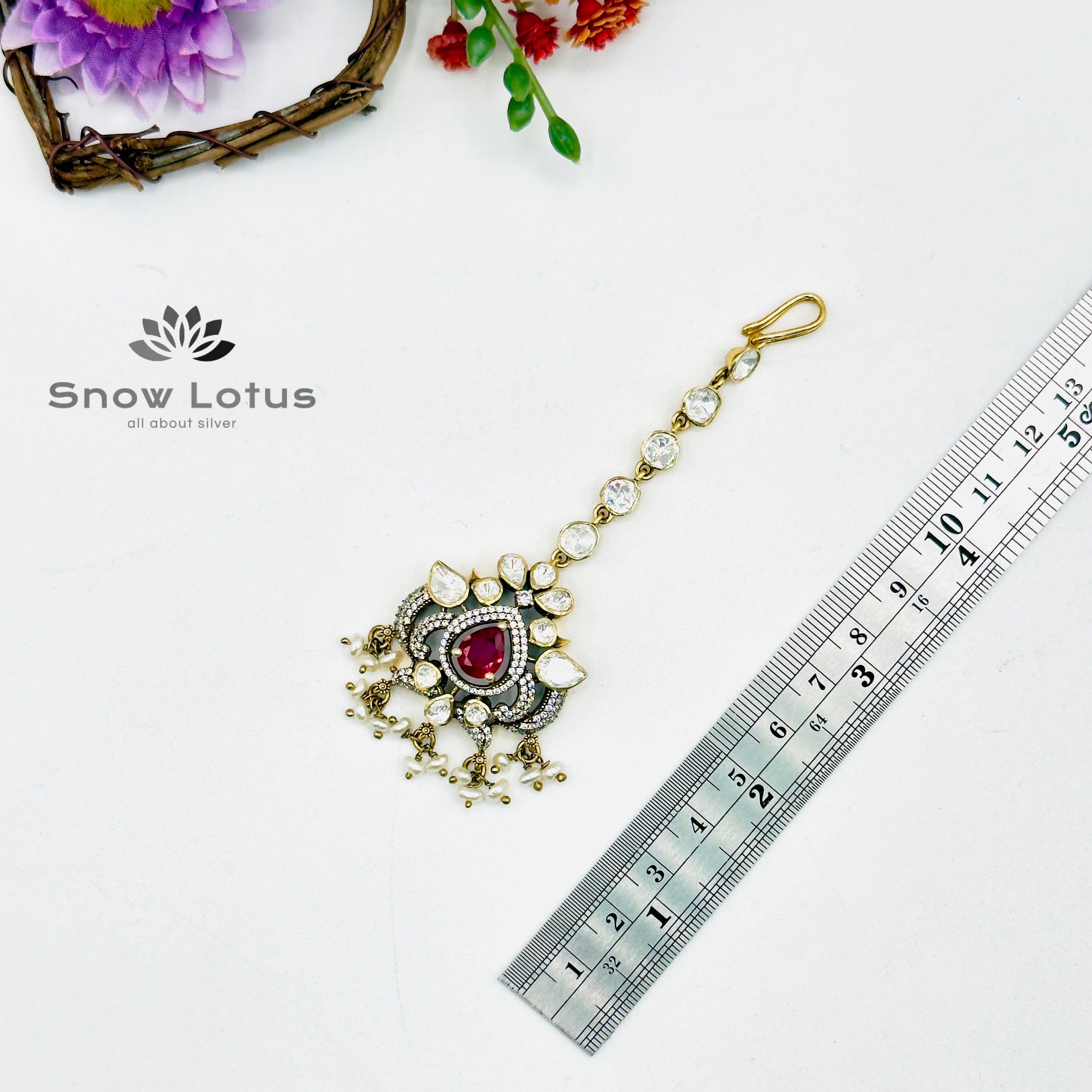 Pink Mossanite Maang Tika