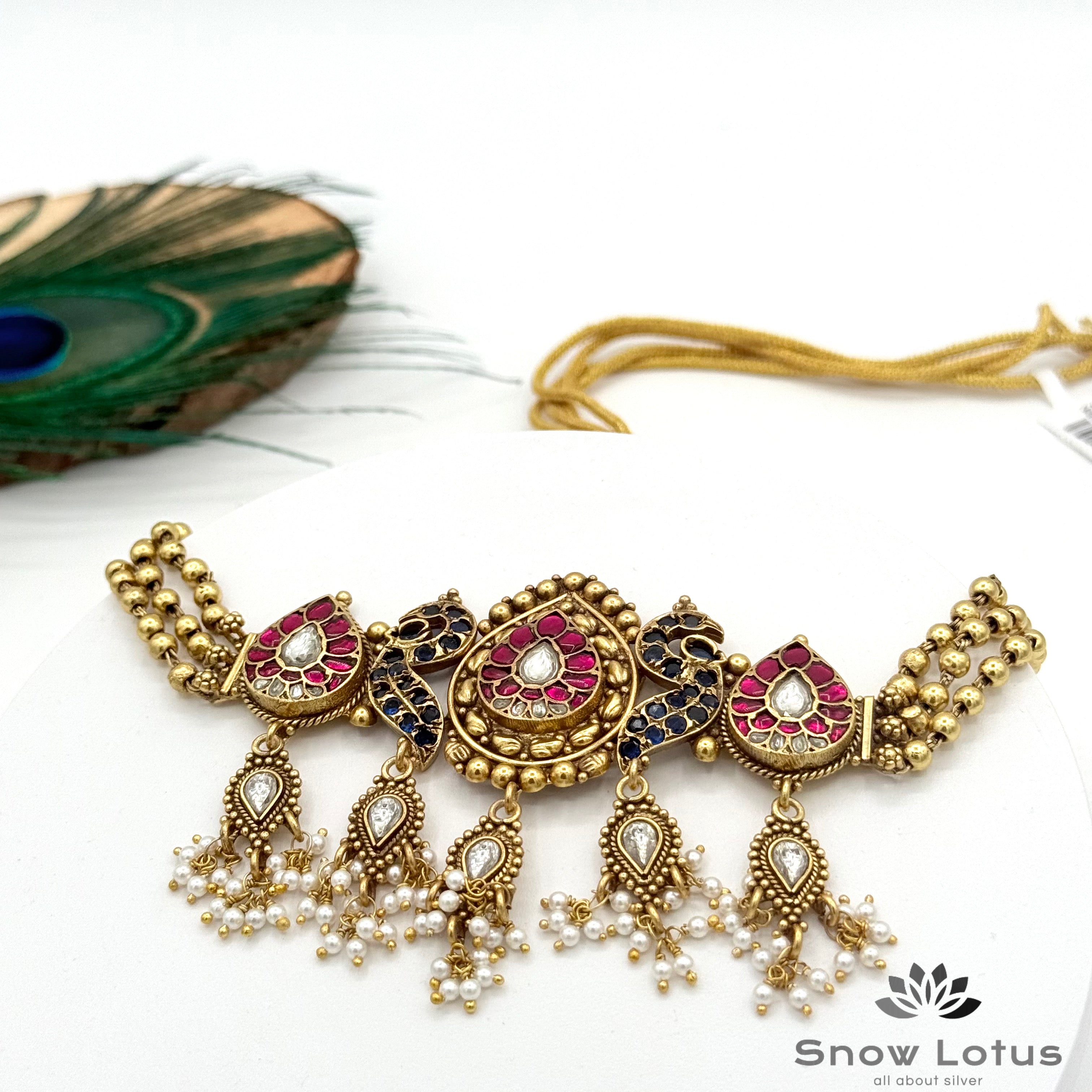Nakshi Kundan Red & Blue Choker