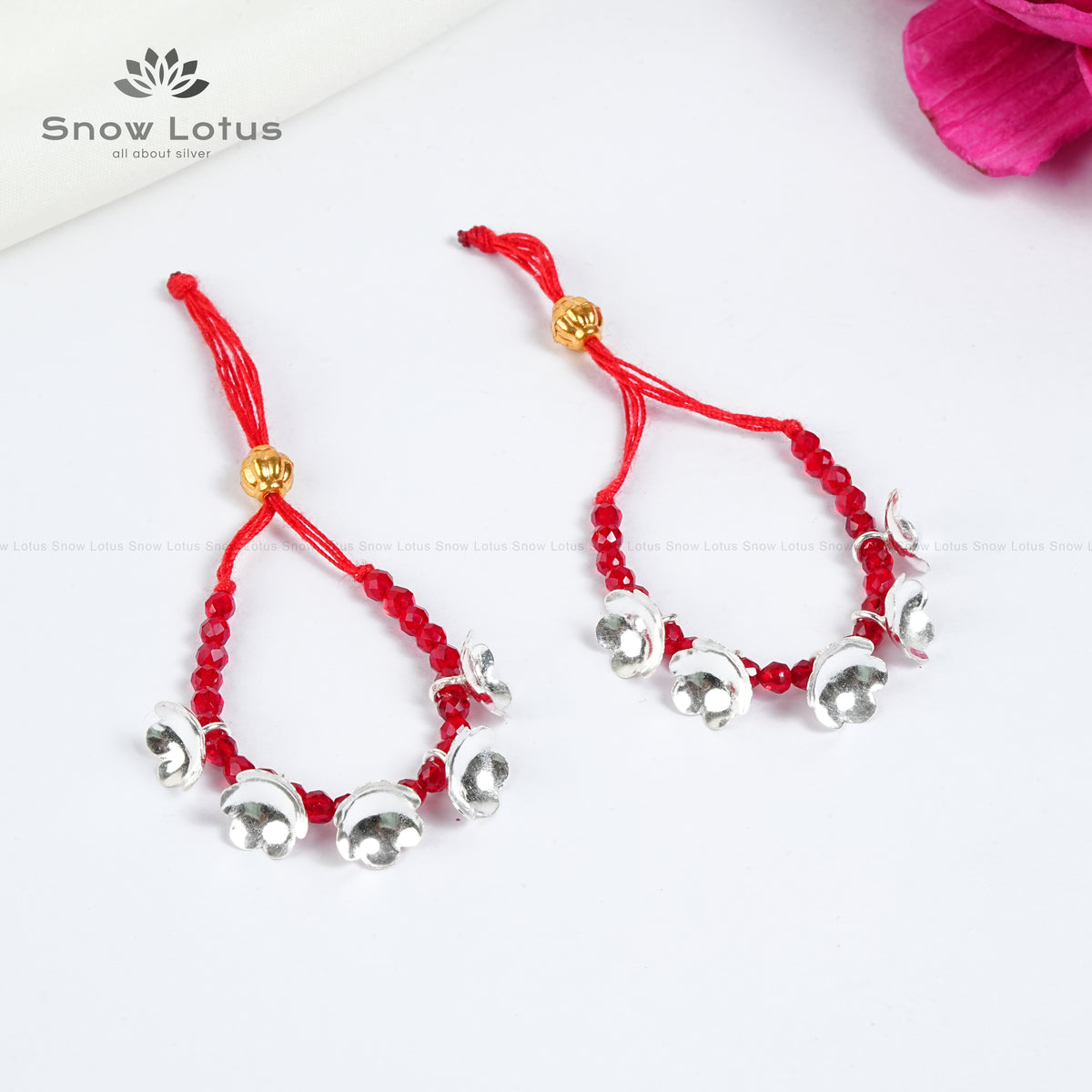 Silver Flowers Mini Haarams Red
