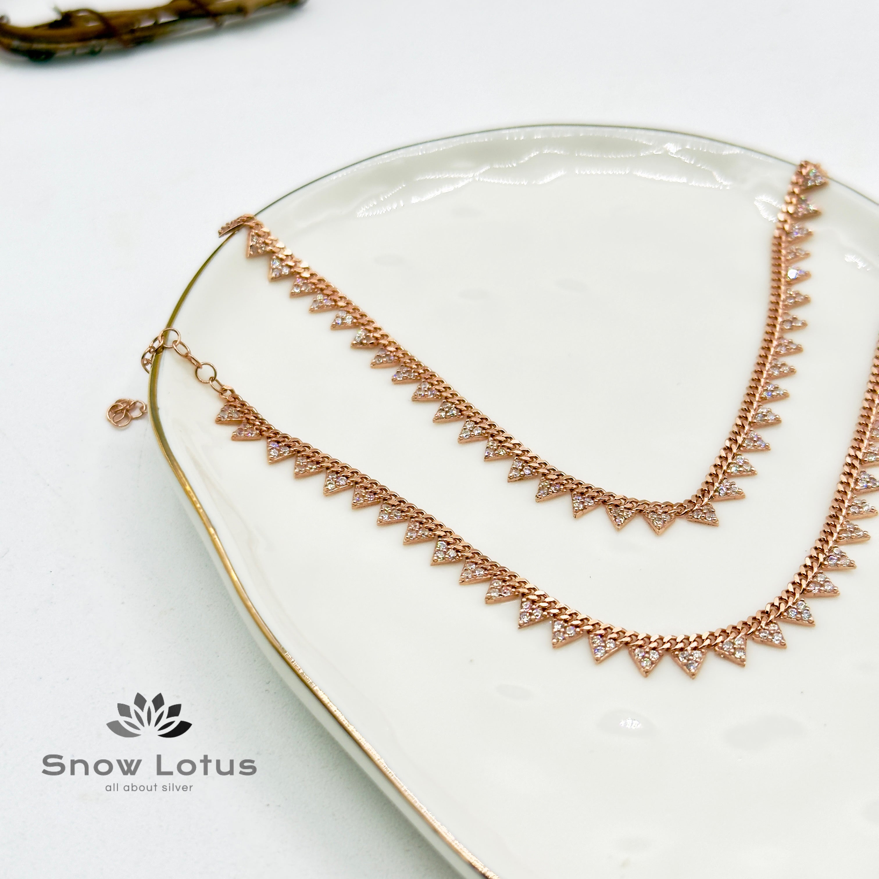 Zircon Triangles Rosegold Anklets Pair