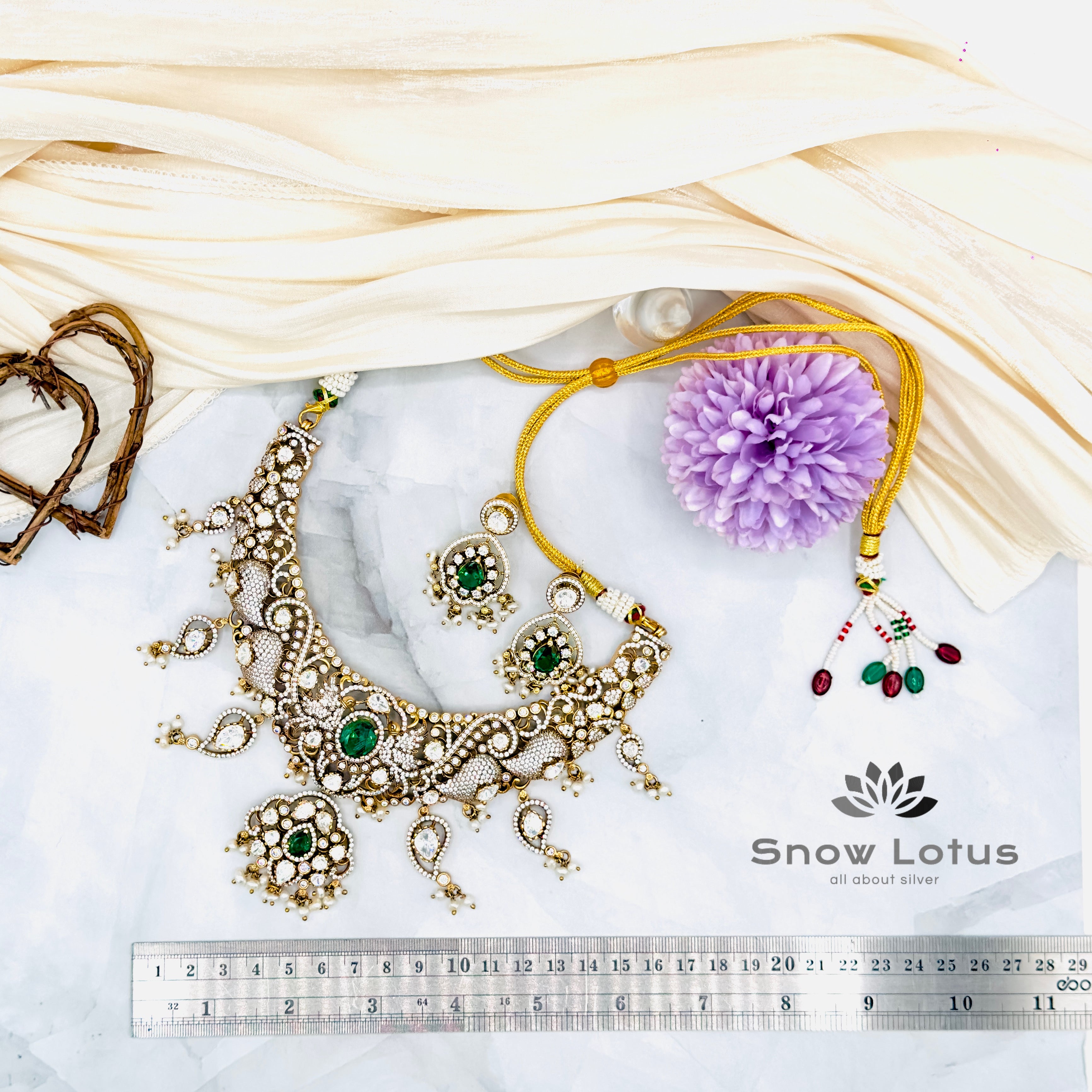 Moissanite Mango Peacock neckpeice with earrings
