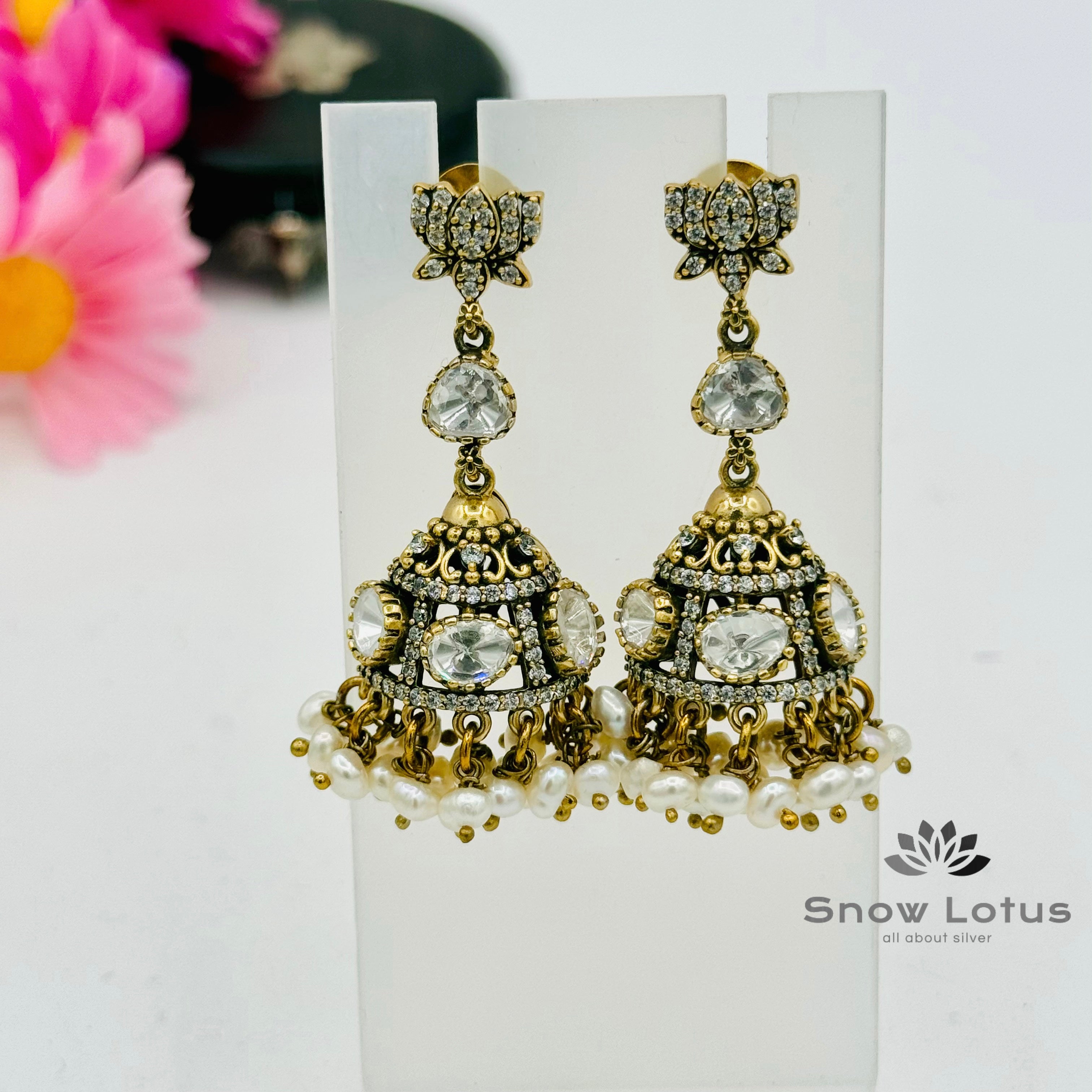 Lotus With Moissanite Half Jhumka