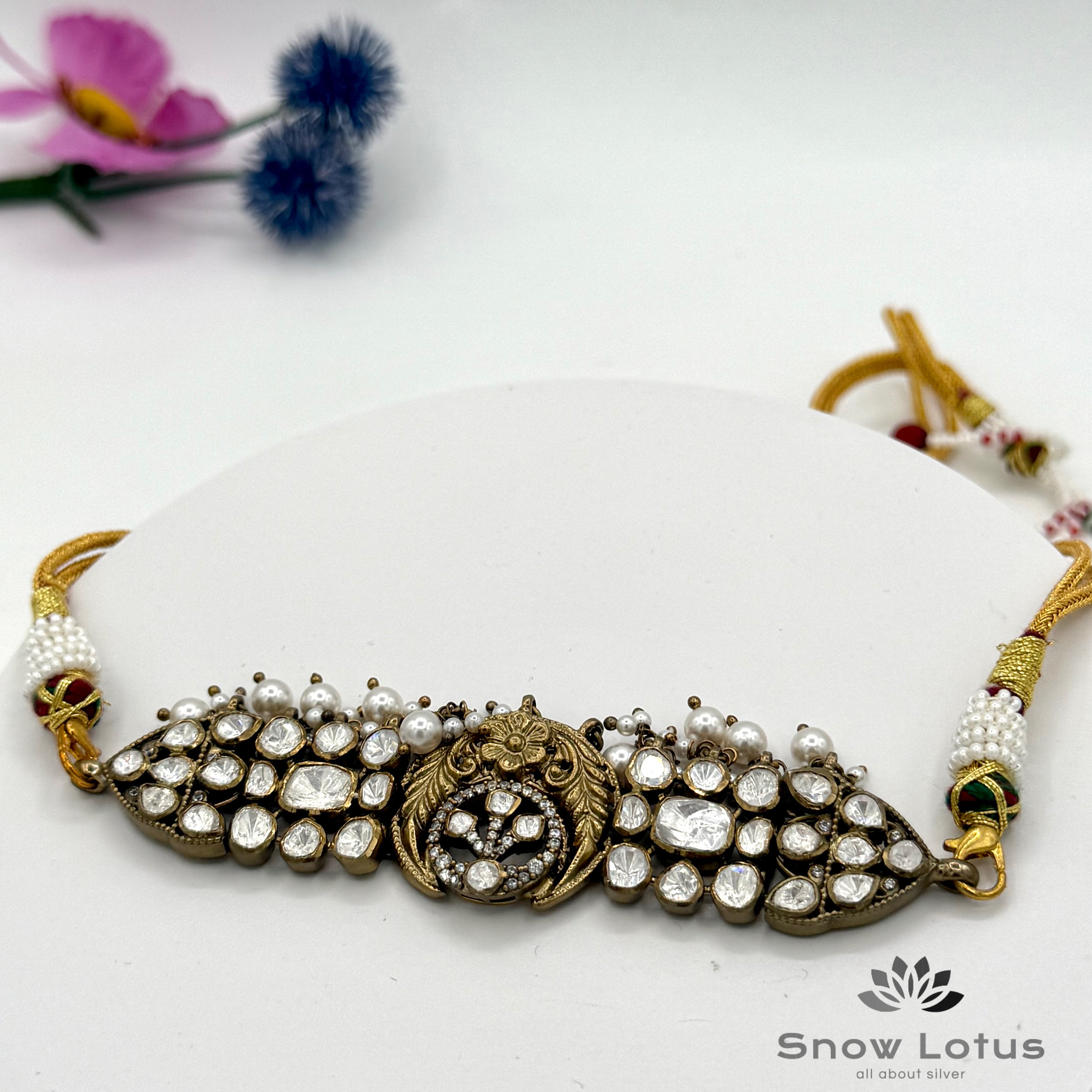 Antique Moon Moissanite Choker with Earrings