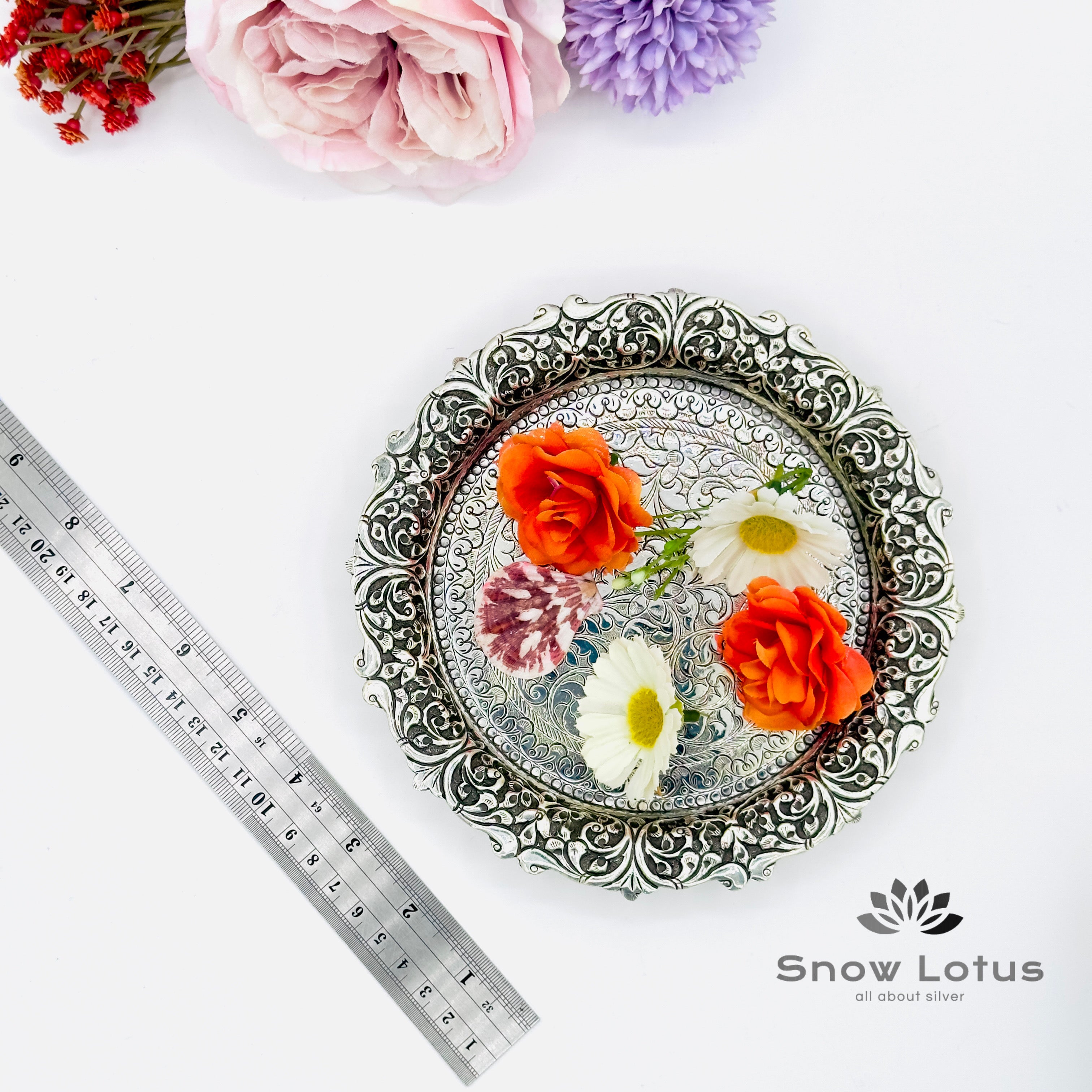 Antique Pooja Plate with Dotted Legs