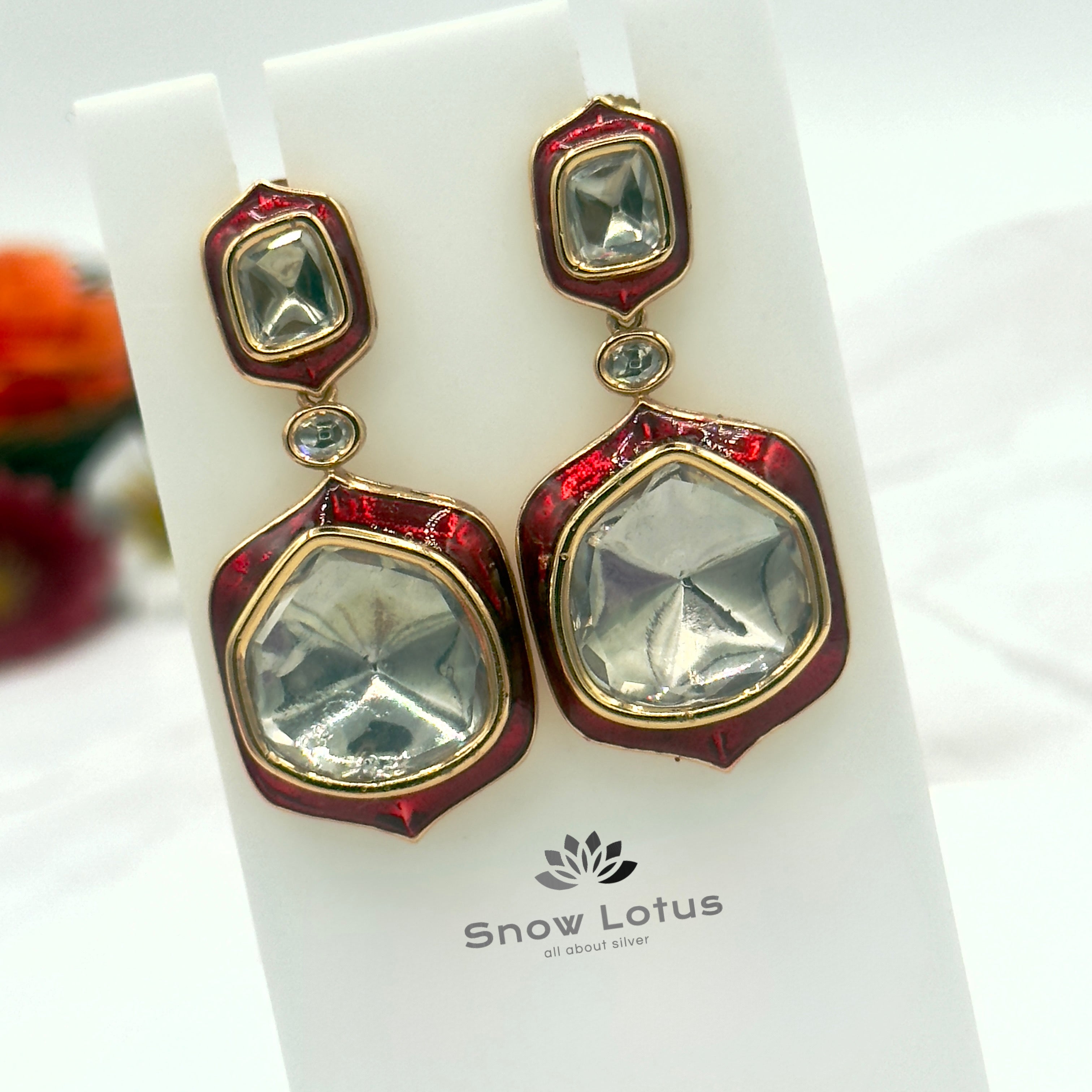 Gorgeous Polki Neckpiece with Earrings Red