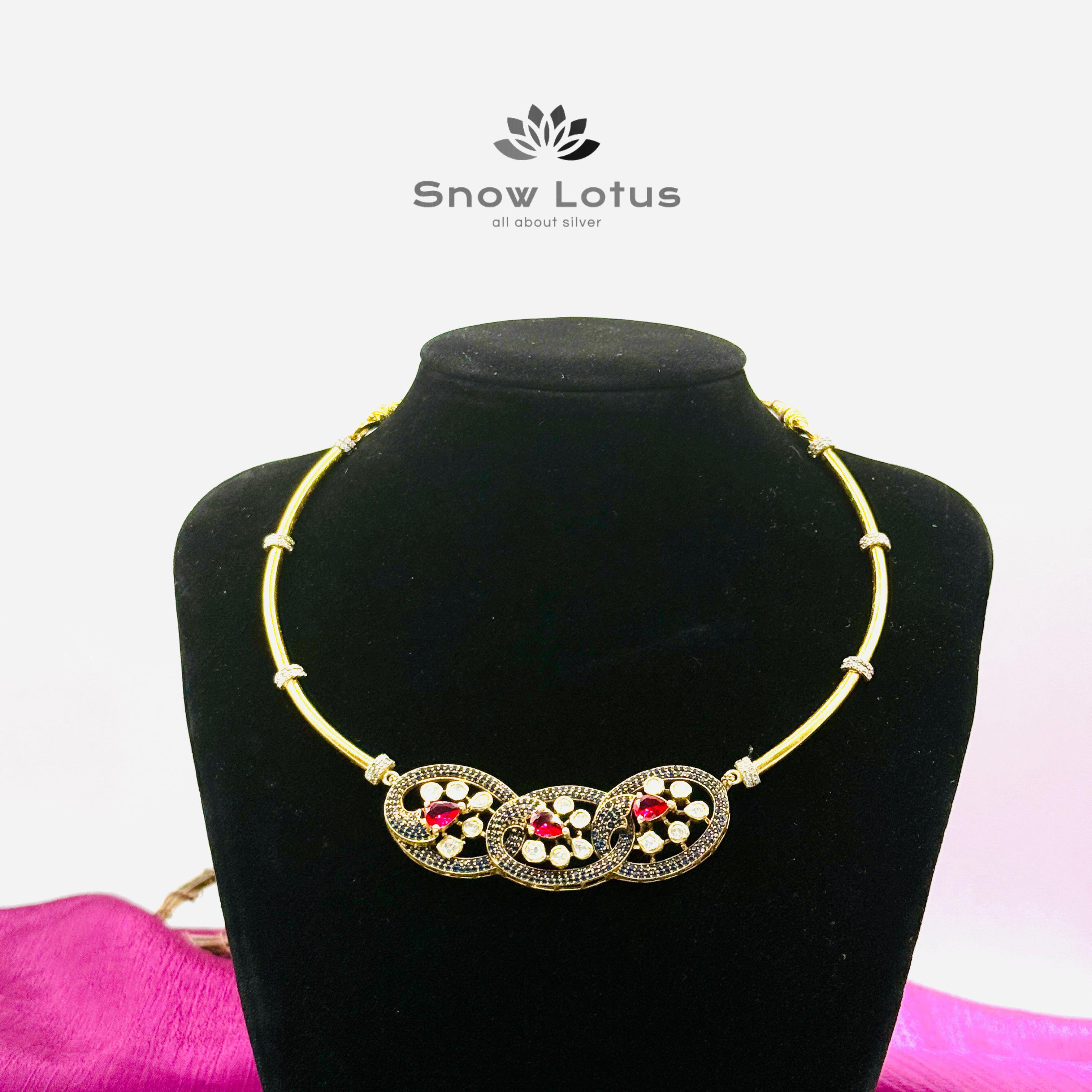 Blooming Blue Moissanite Neckpiece With Earrings