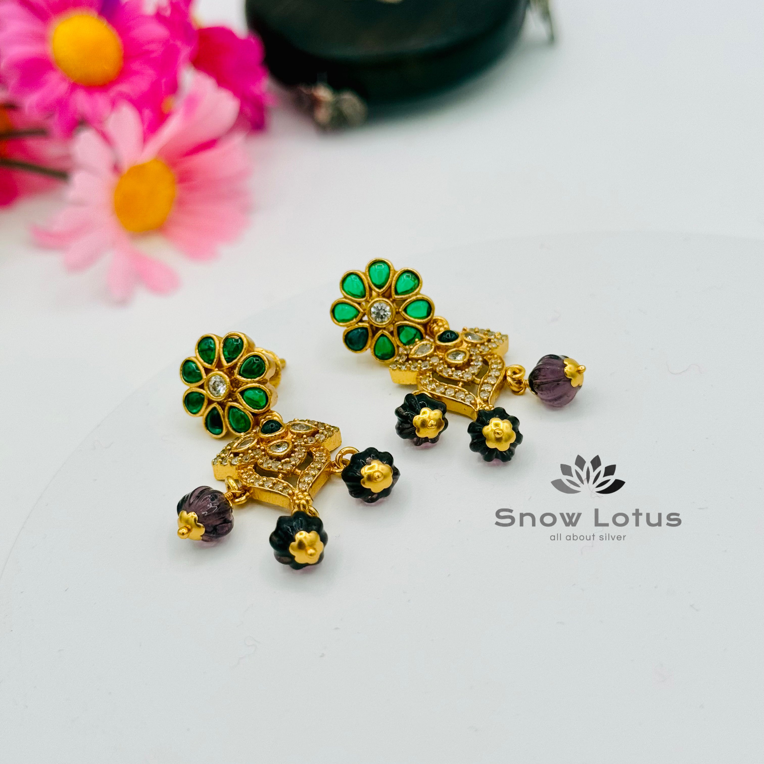 Green floral chandbali