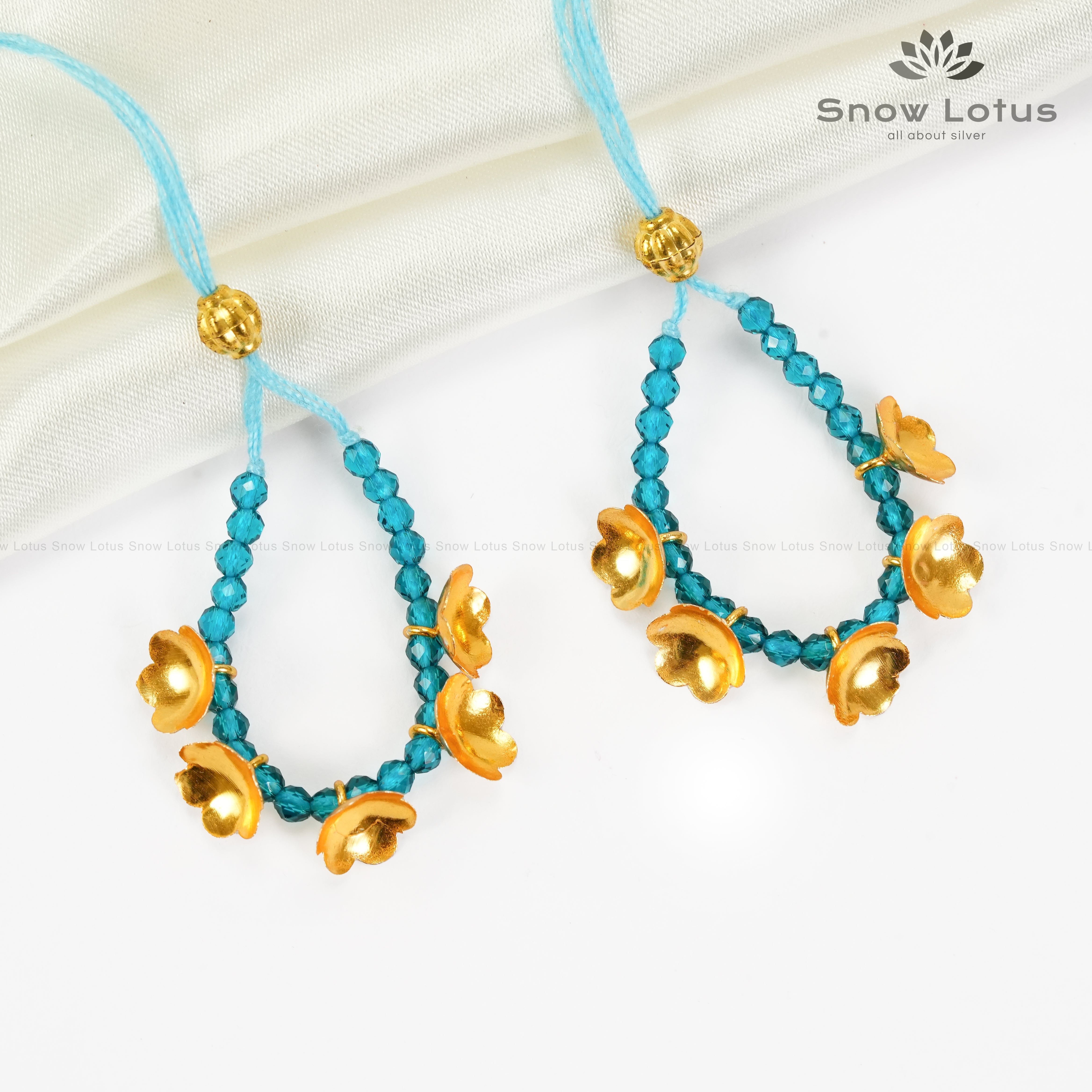 2 gms Gold Flowers Mini Haaram Aqua Blue