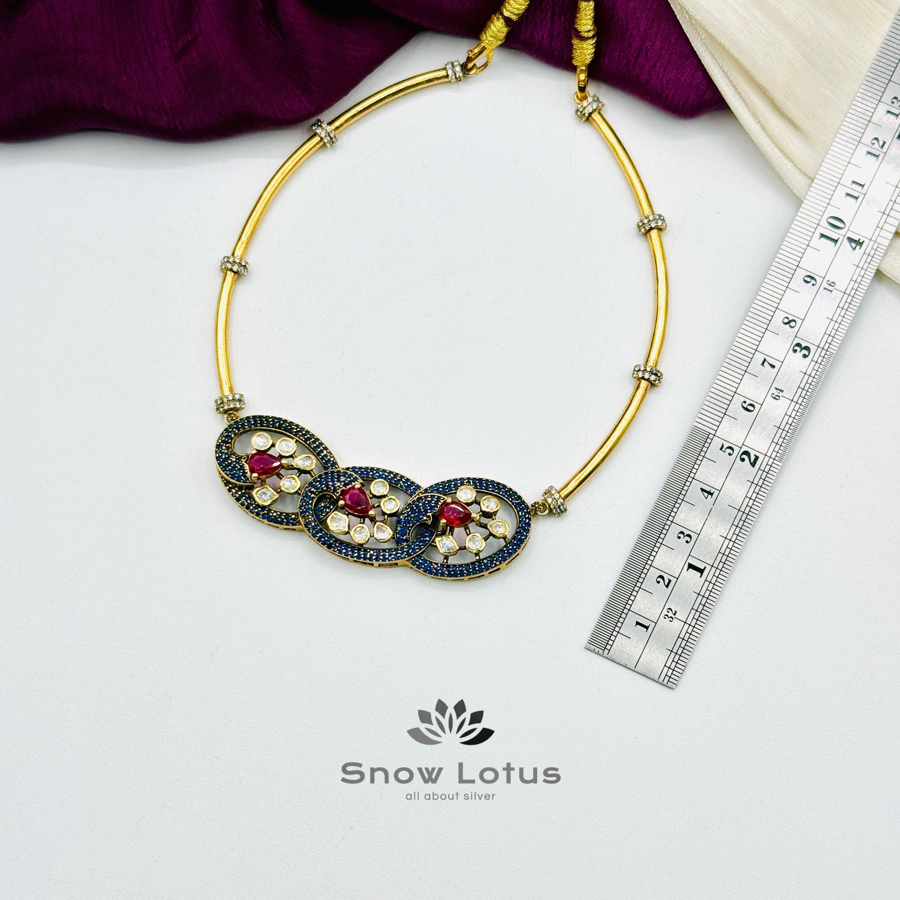 Blooming Blue Moissanite Neckpiece With Earrings