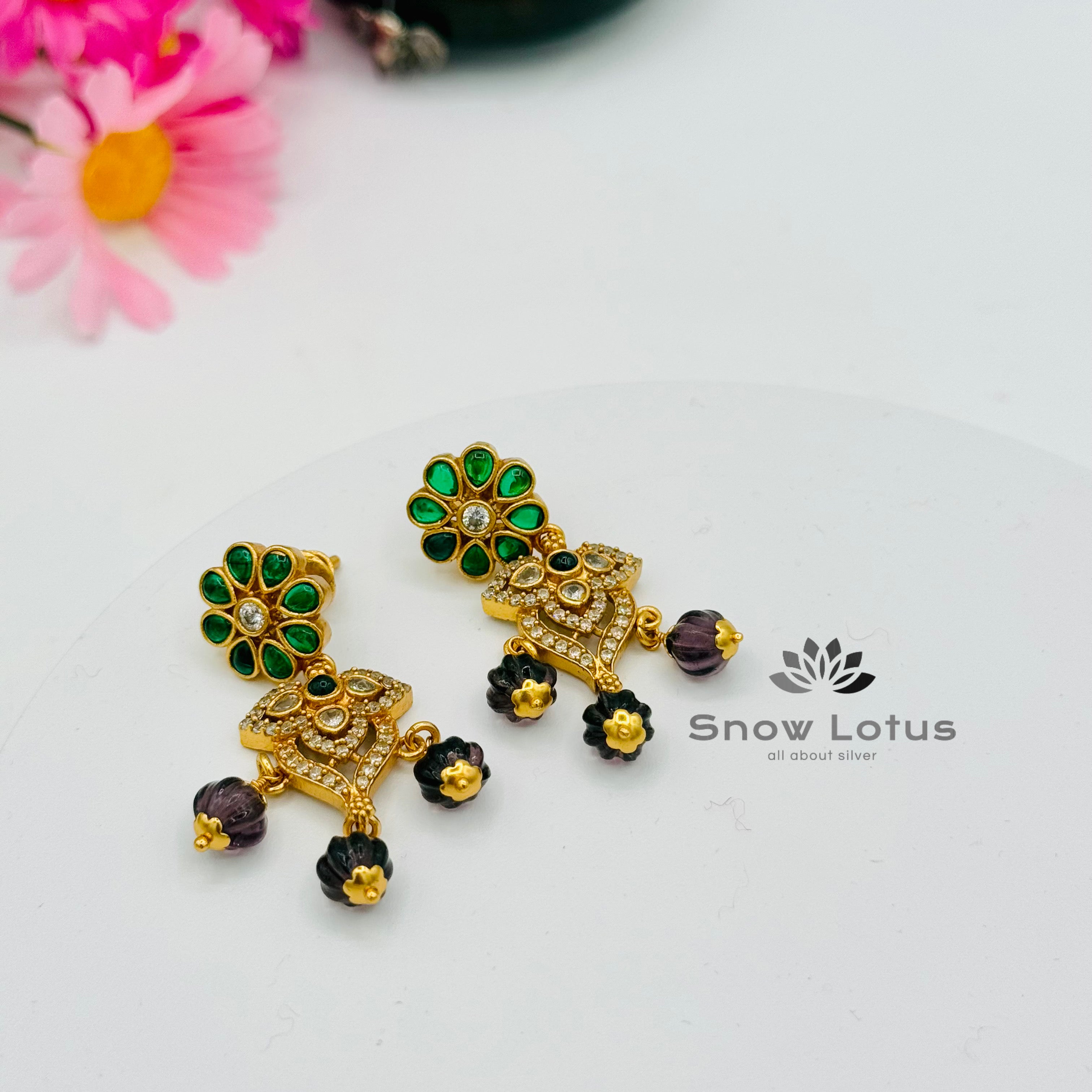 Green floral chandbali