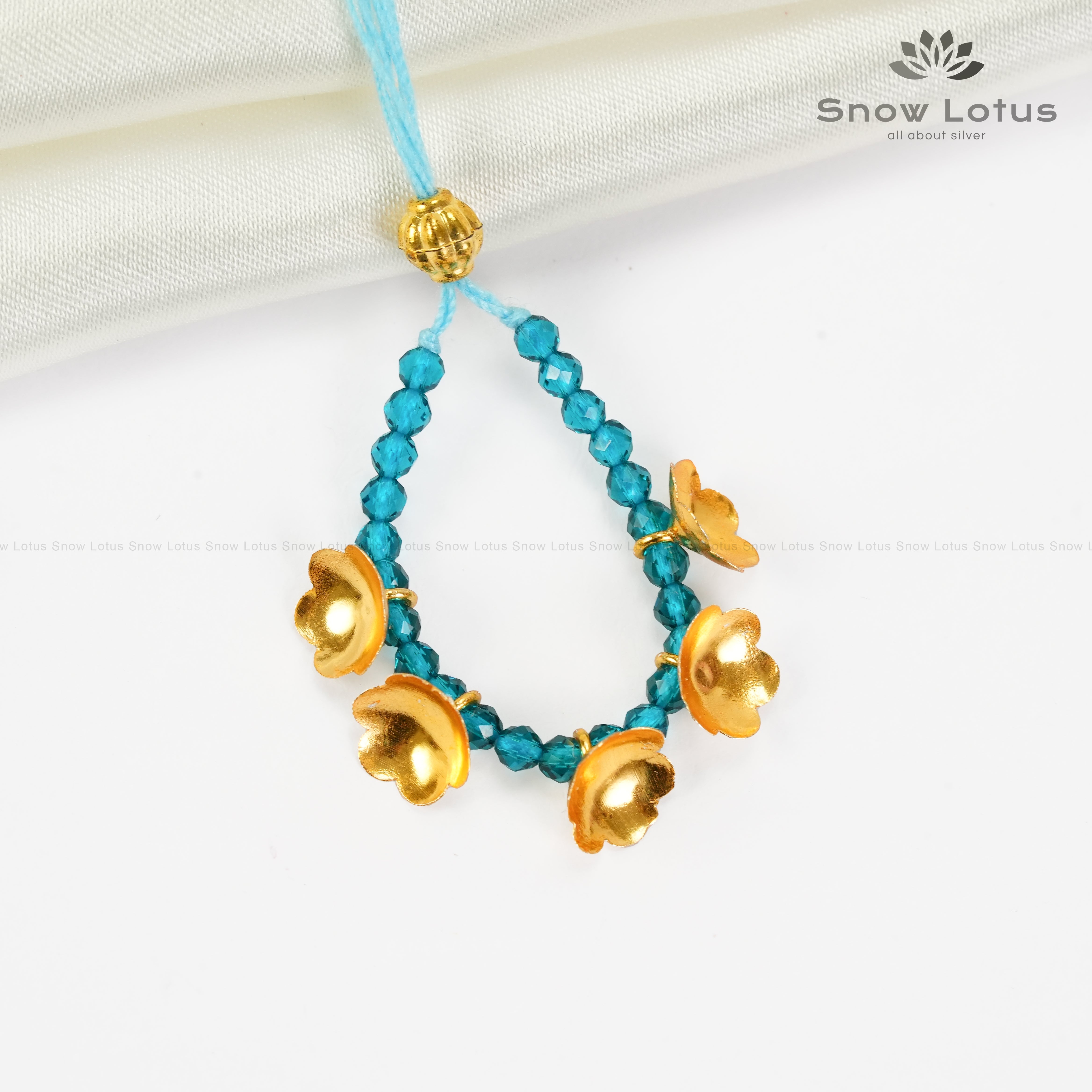 2 gms Gold Flowers Mini Haaram Aqua Blue