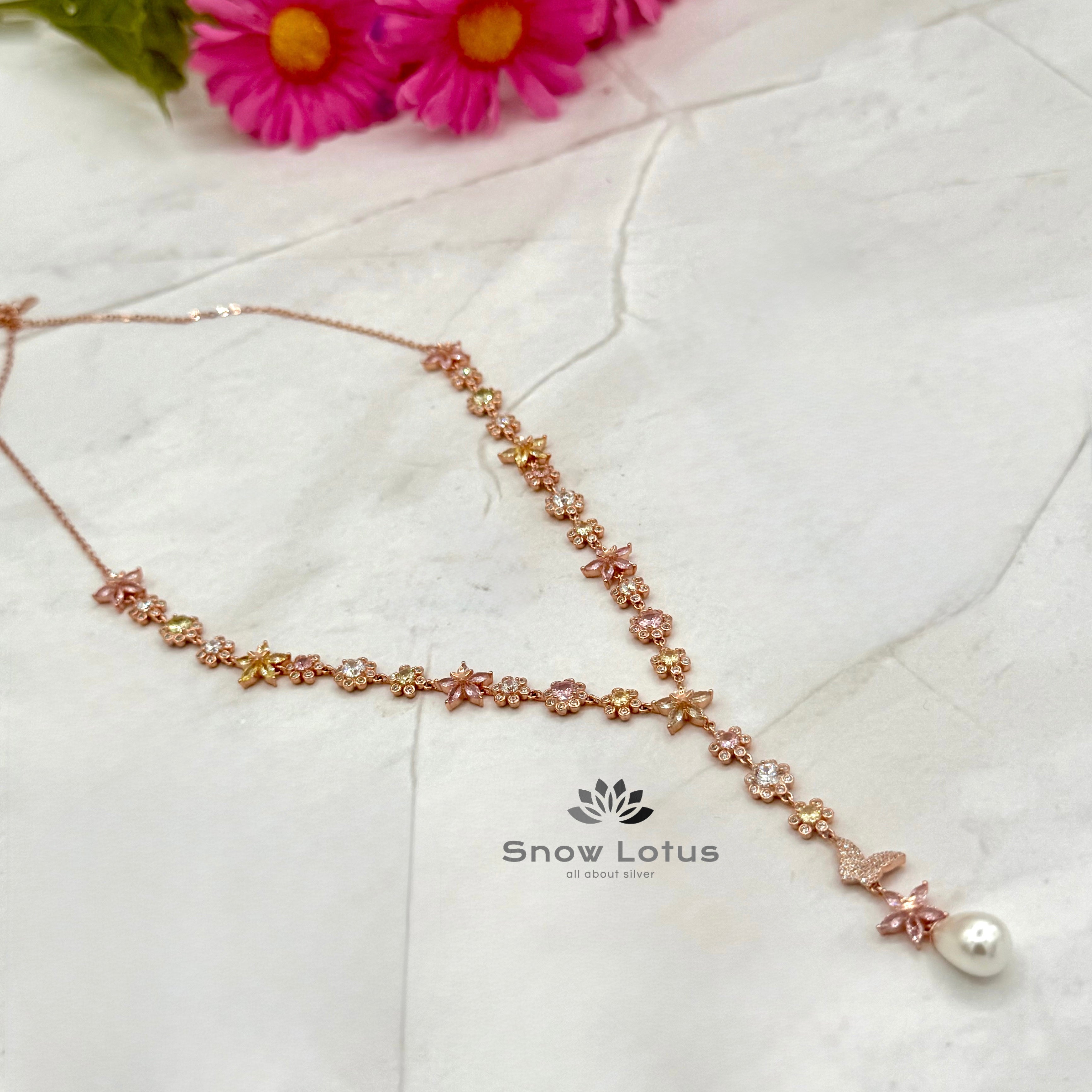 Gorgeous Floral with Butterfly Rosegold Short Neckpiece