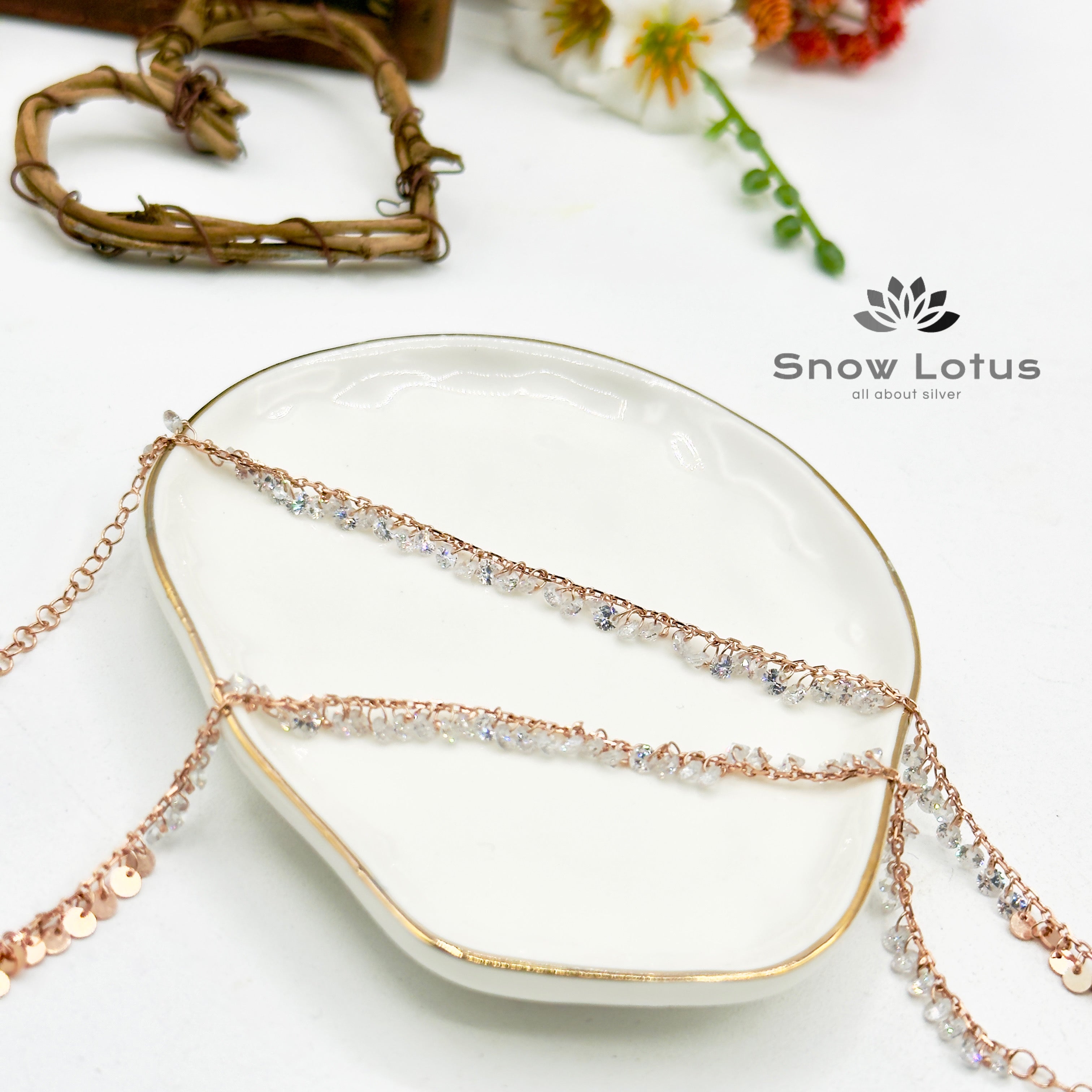 Stones Charms Rosegold Anklets Pair
