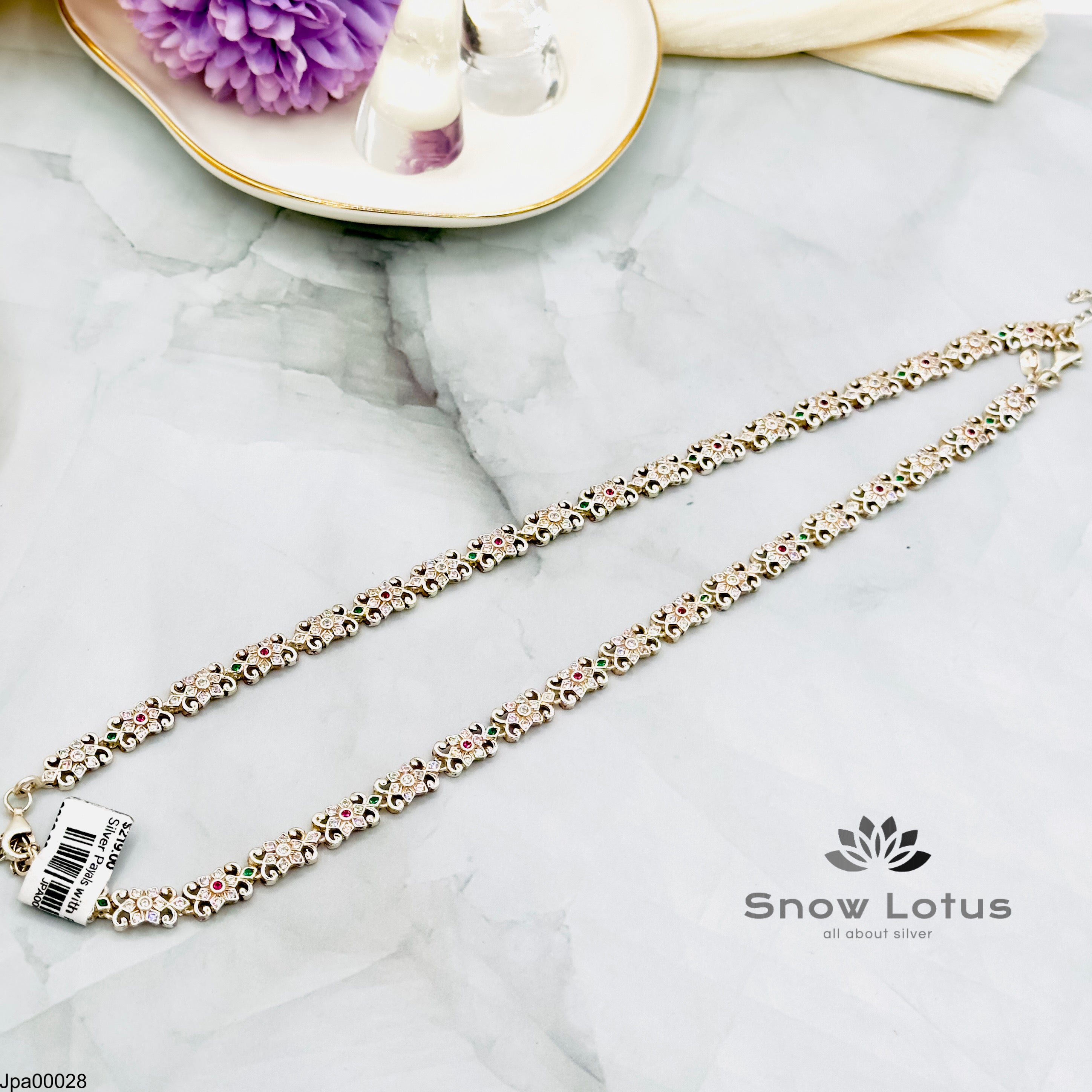 Silver Payals with Multi color stones