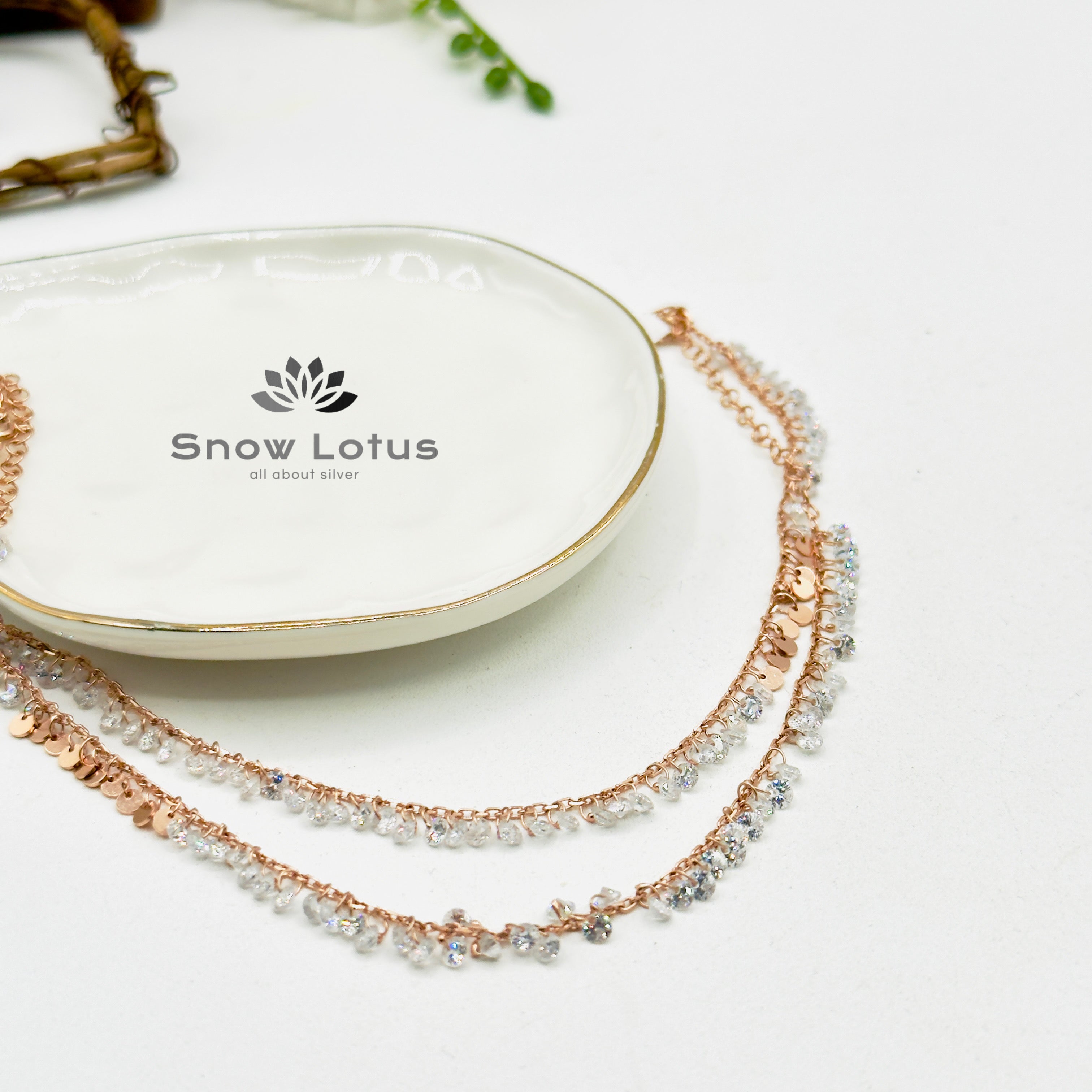 Stones Charms Rosegold Anklets Pair