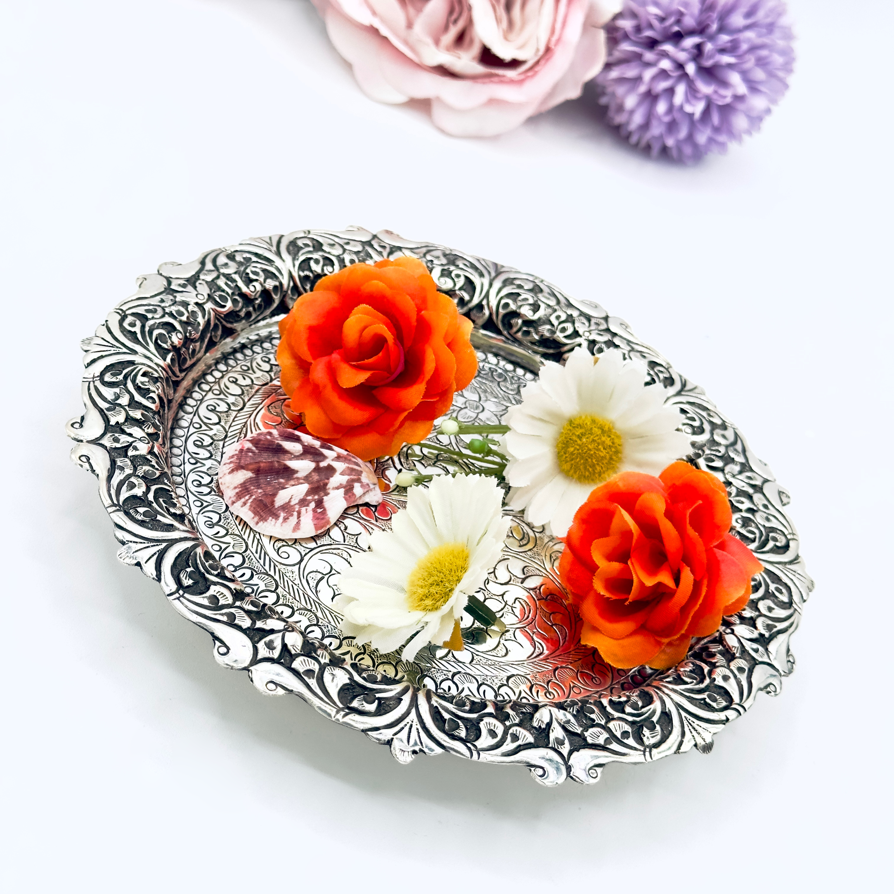 Antique Pooja Plate with Dotted Legs