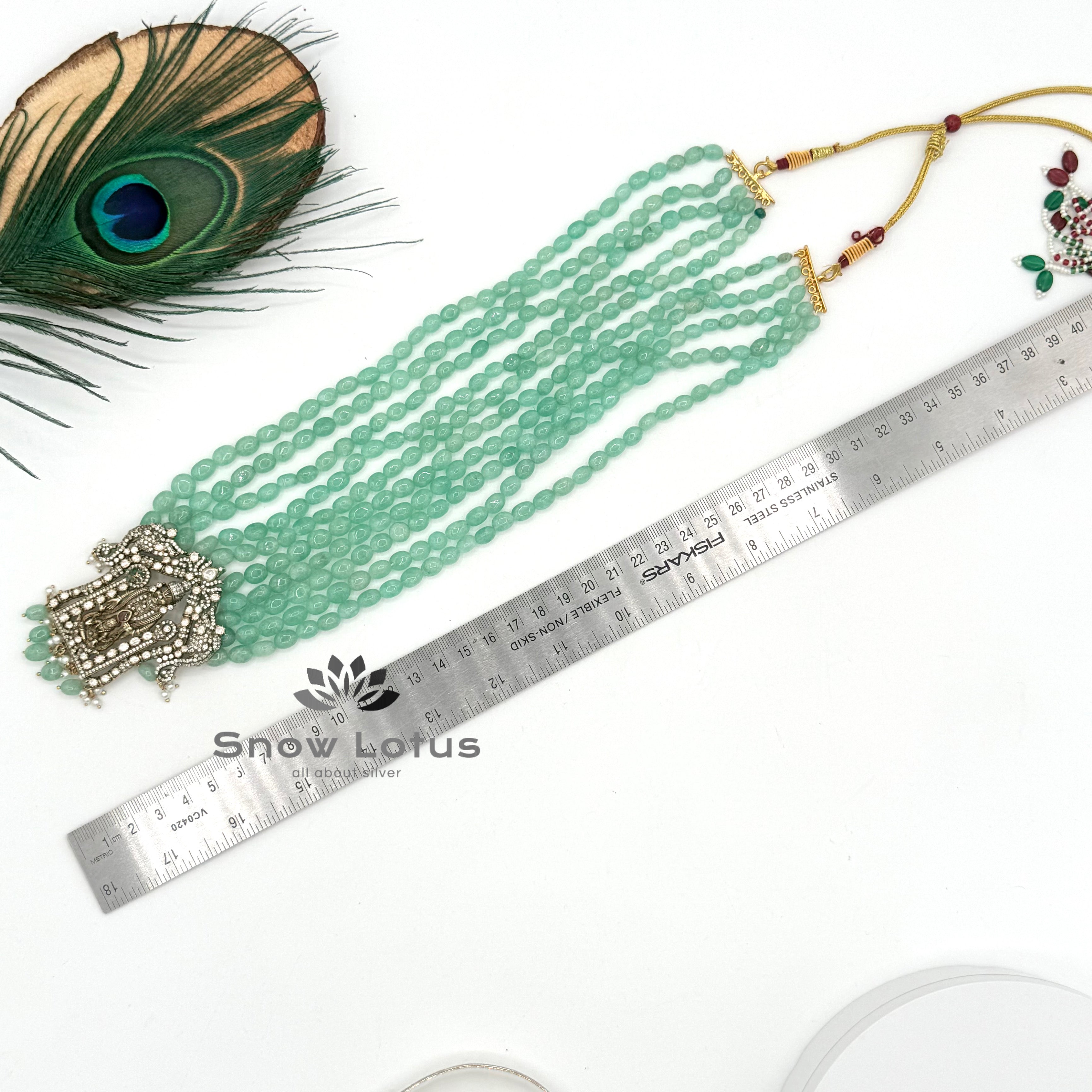 Green Beaded BalaJi with Moissanites