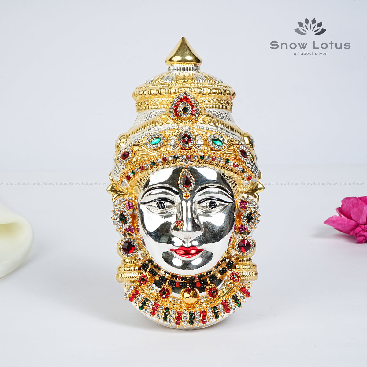 Gold Plated Silver Ammavari Face with Jewelry