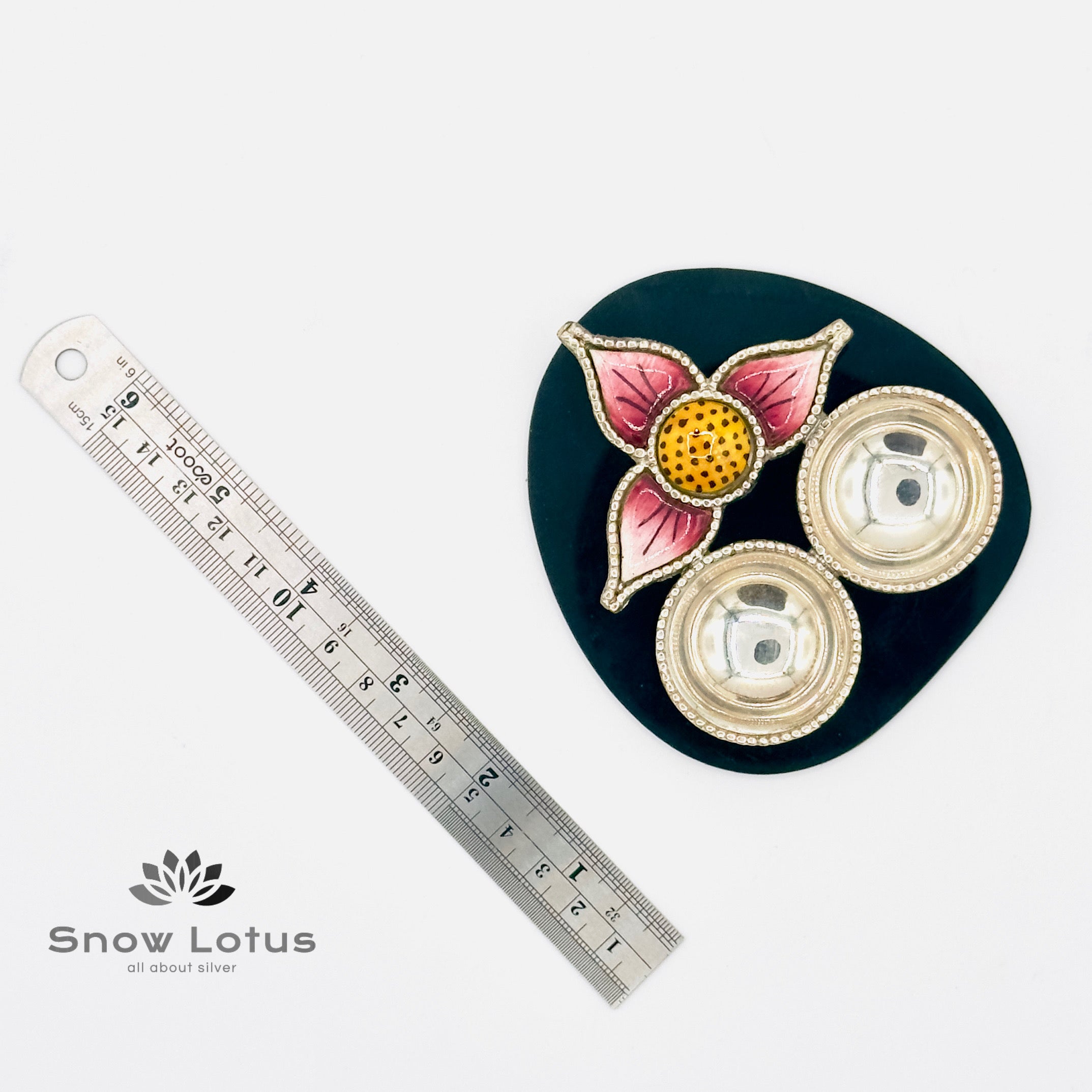 Twin Diyas with Enamel Flowers Single