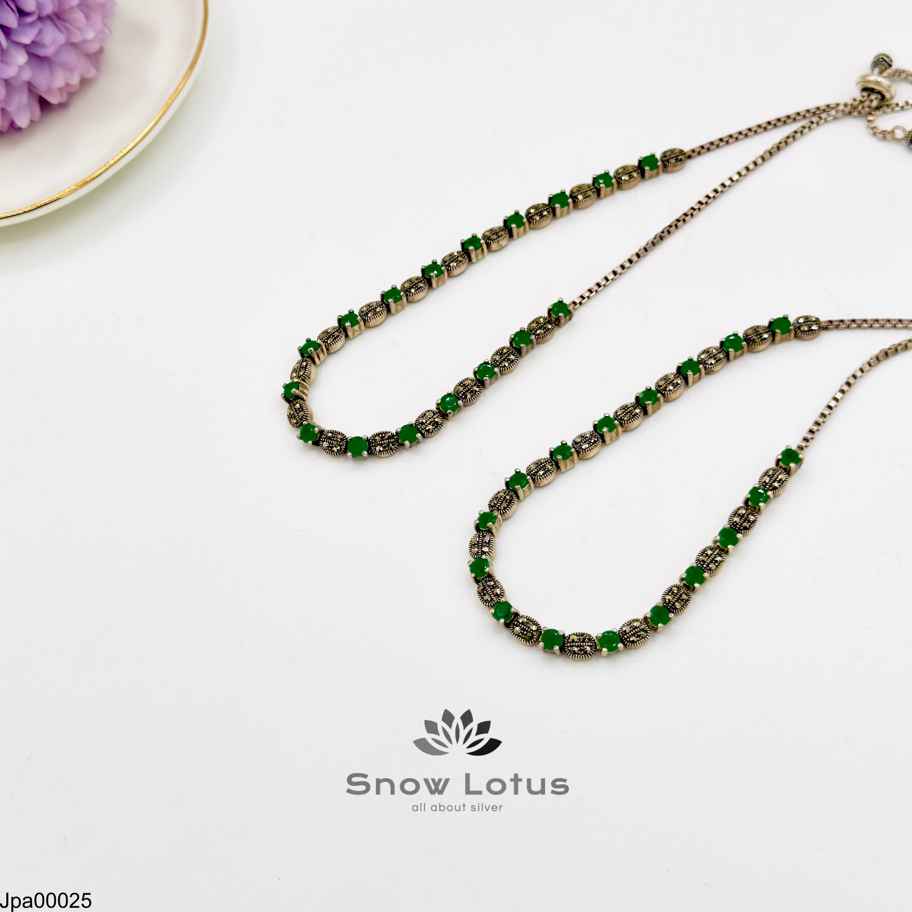 38.6 Adjustable Marcasite Payal Green