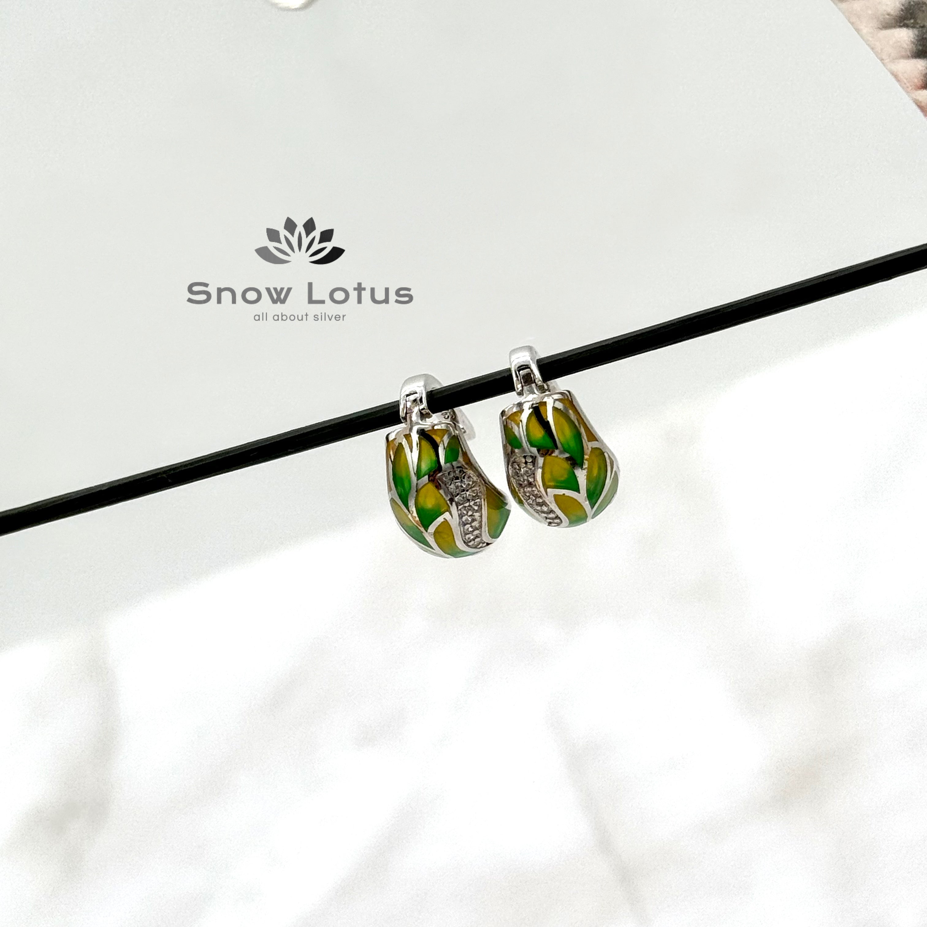 Studded zircons enamel earrings